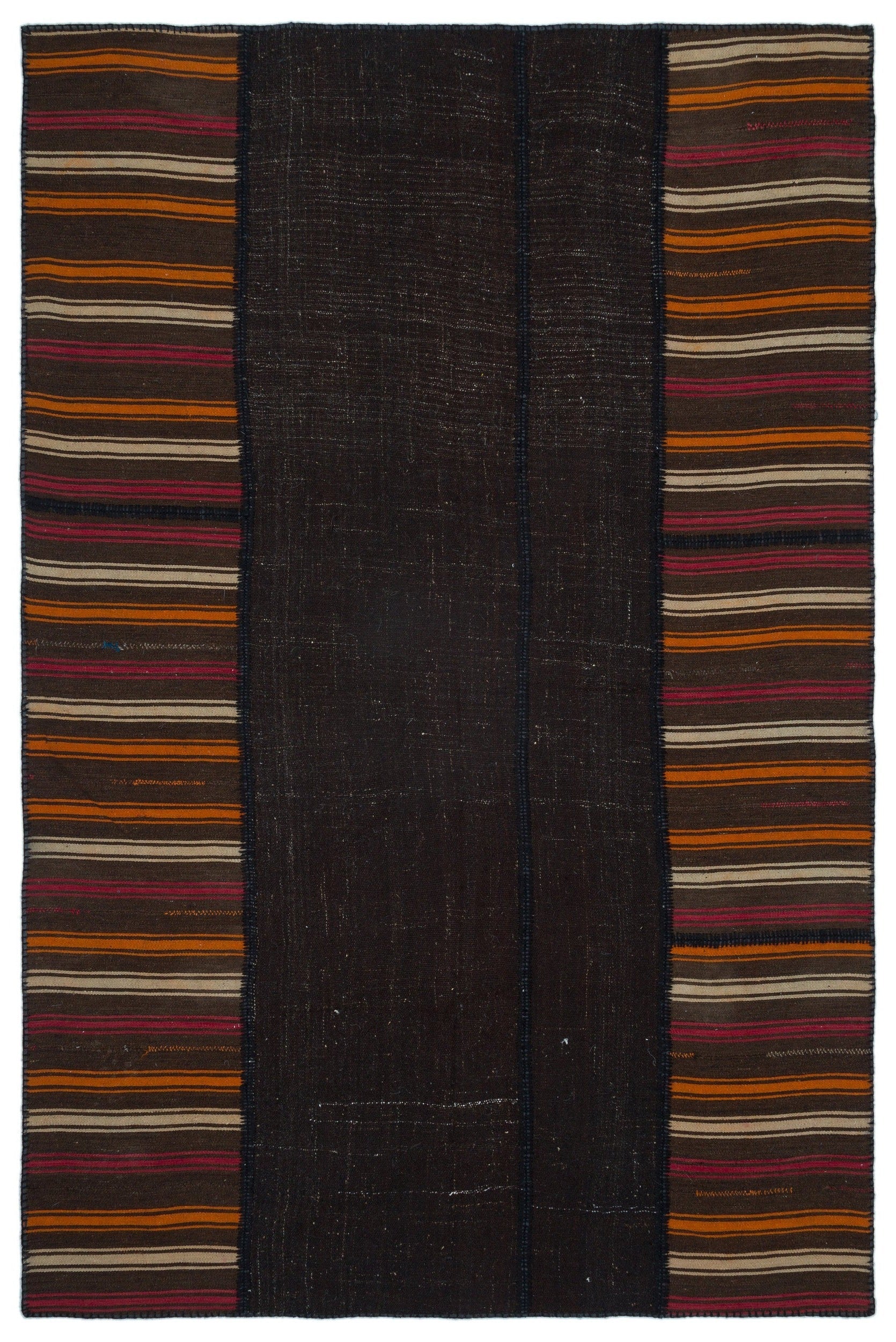 Teselya Black Patchwork Wool Handmade Area Rug 6'7" x 9'9"