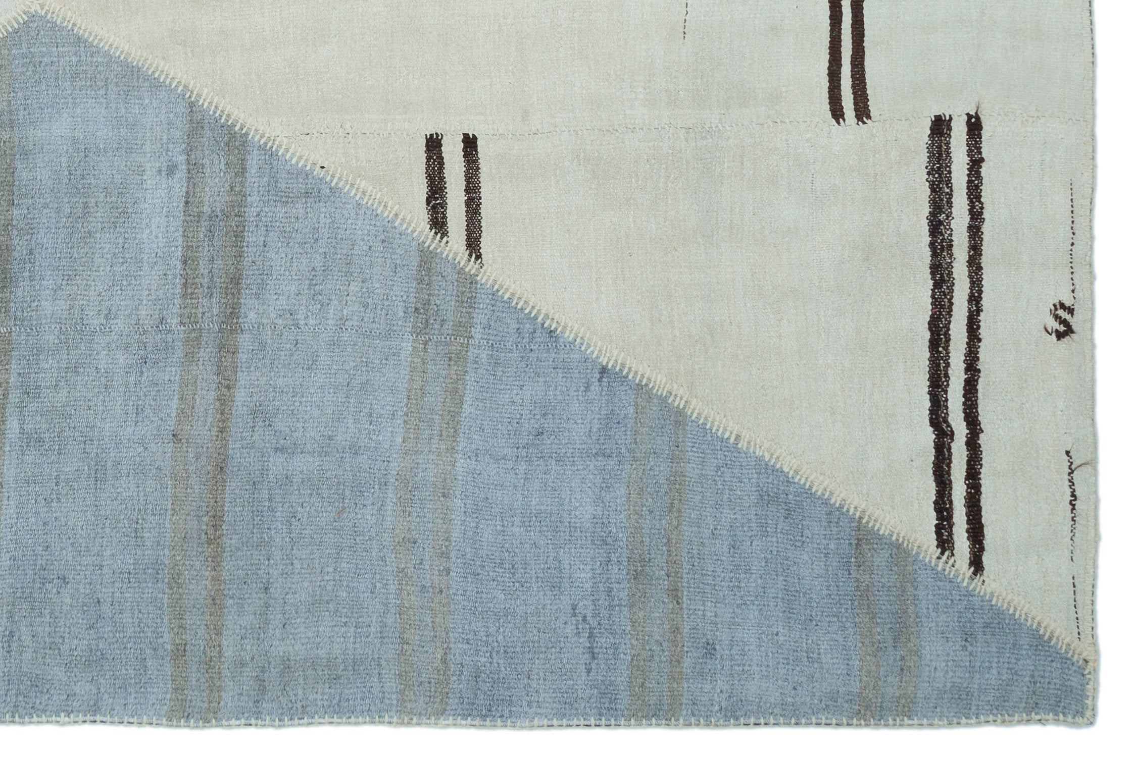 Teselya Beige Patchwork Wool Handmade Area Rug 6'7" x 9'11"