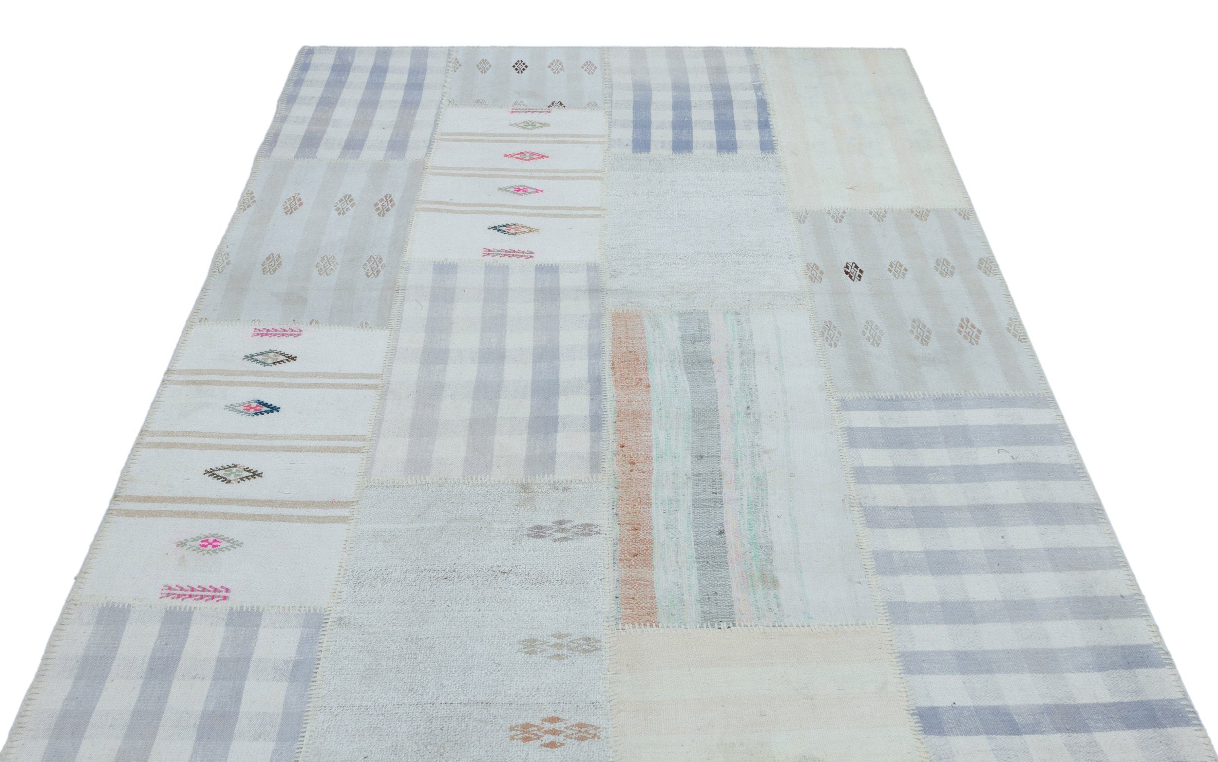 Teselya Beige Striped Wool Handmade Area Rug 5'1" x 7'5"