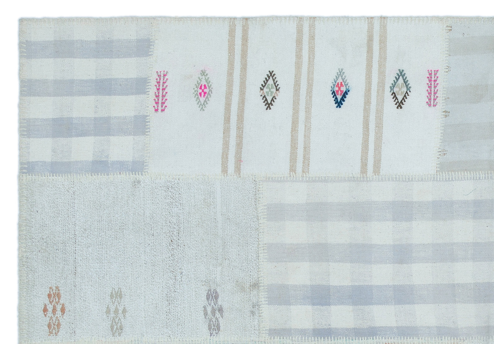 Teselya Beige Striped Wool Handmade Area Rug 5'1" x 7'5"