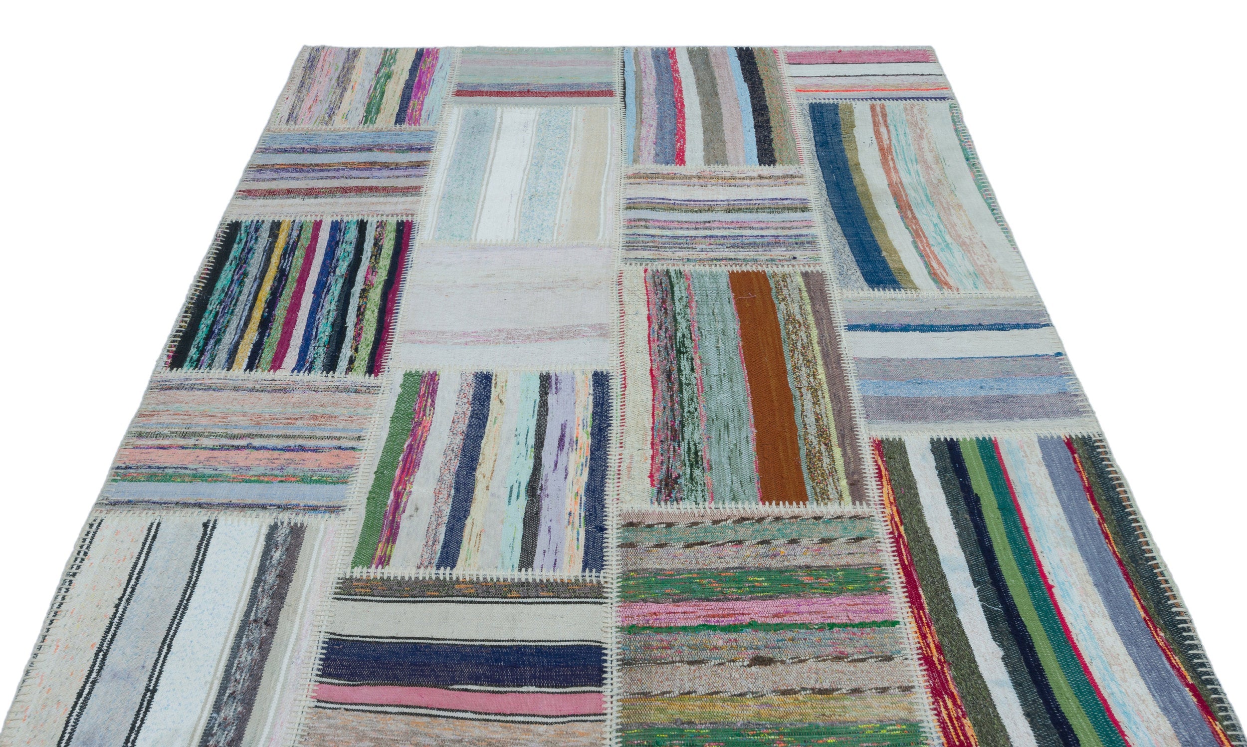 Teselya 25400 Patchwork Striped Wool Handmade Area Rug 5'3" x 7'3"
