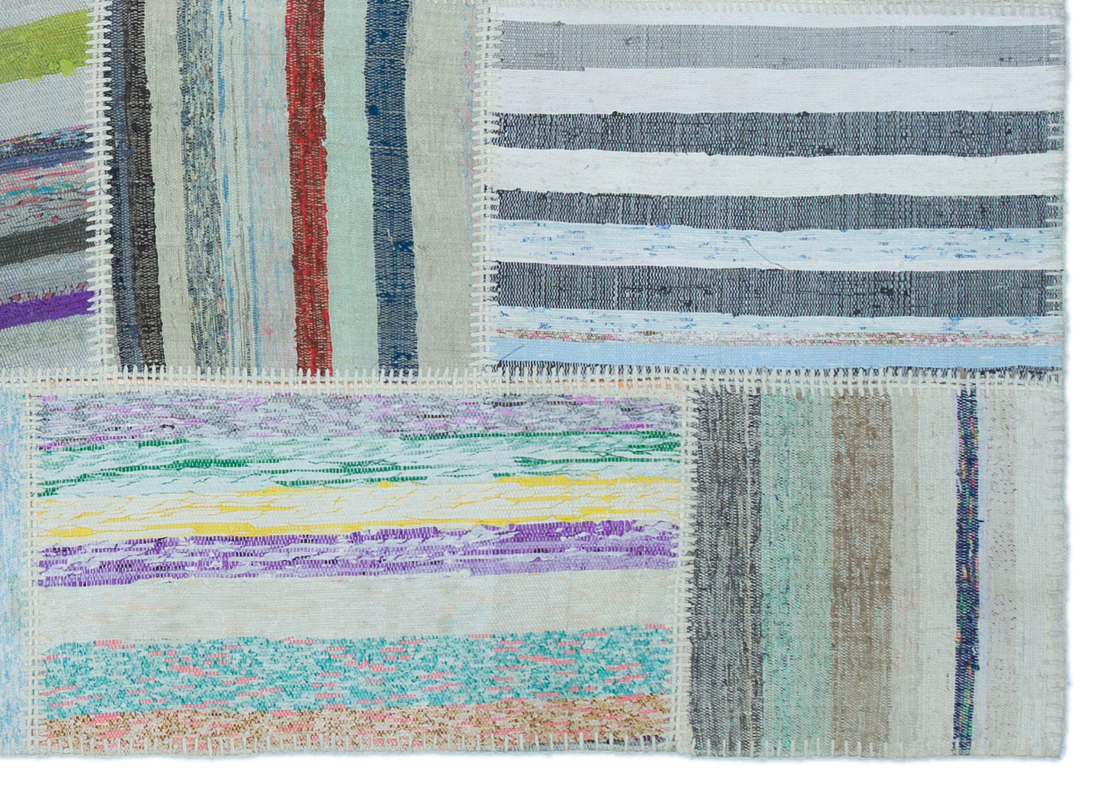 Teselya 25403 Beige Striped Wool Handmade Area Rug 5'3" x 7'3"