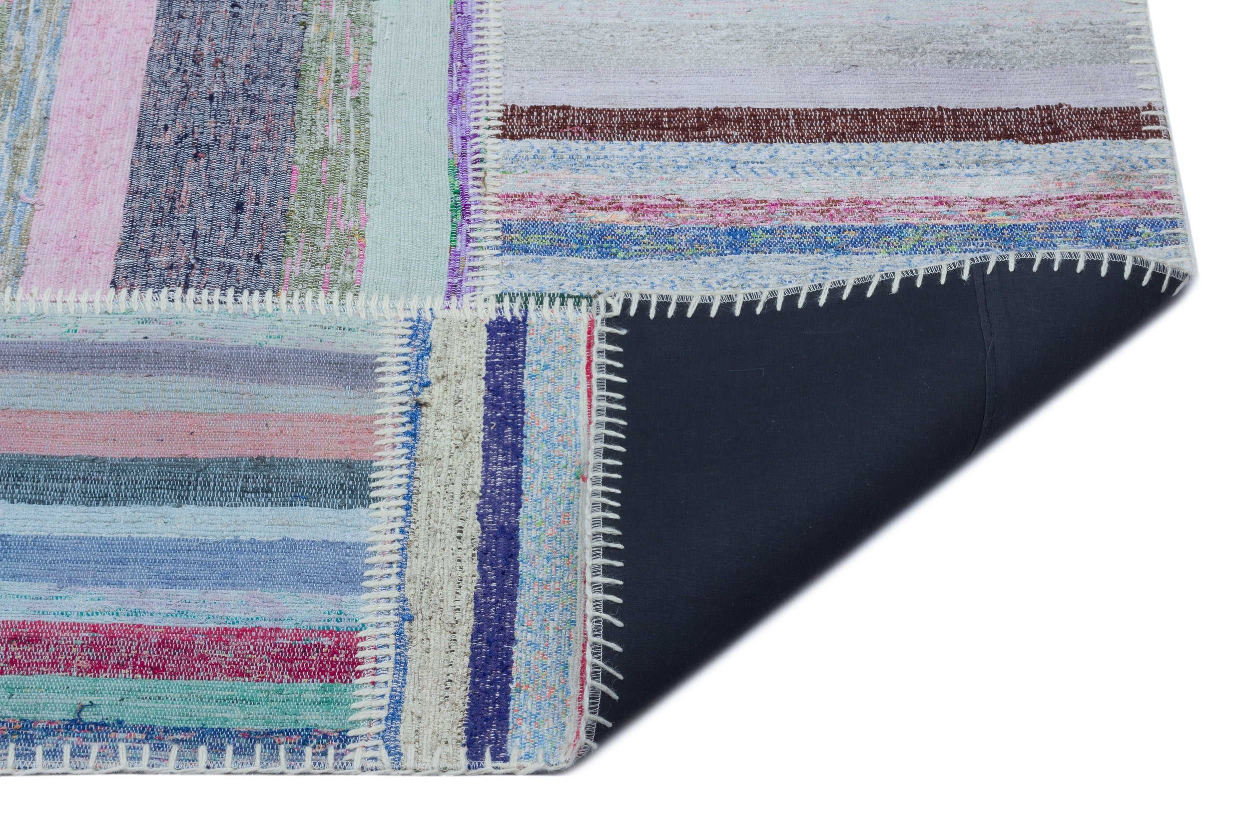 Teselya 25404 Patchwork Striped Wool Handmade Area Rug 5'3" x 7'3"