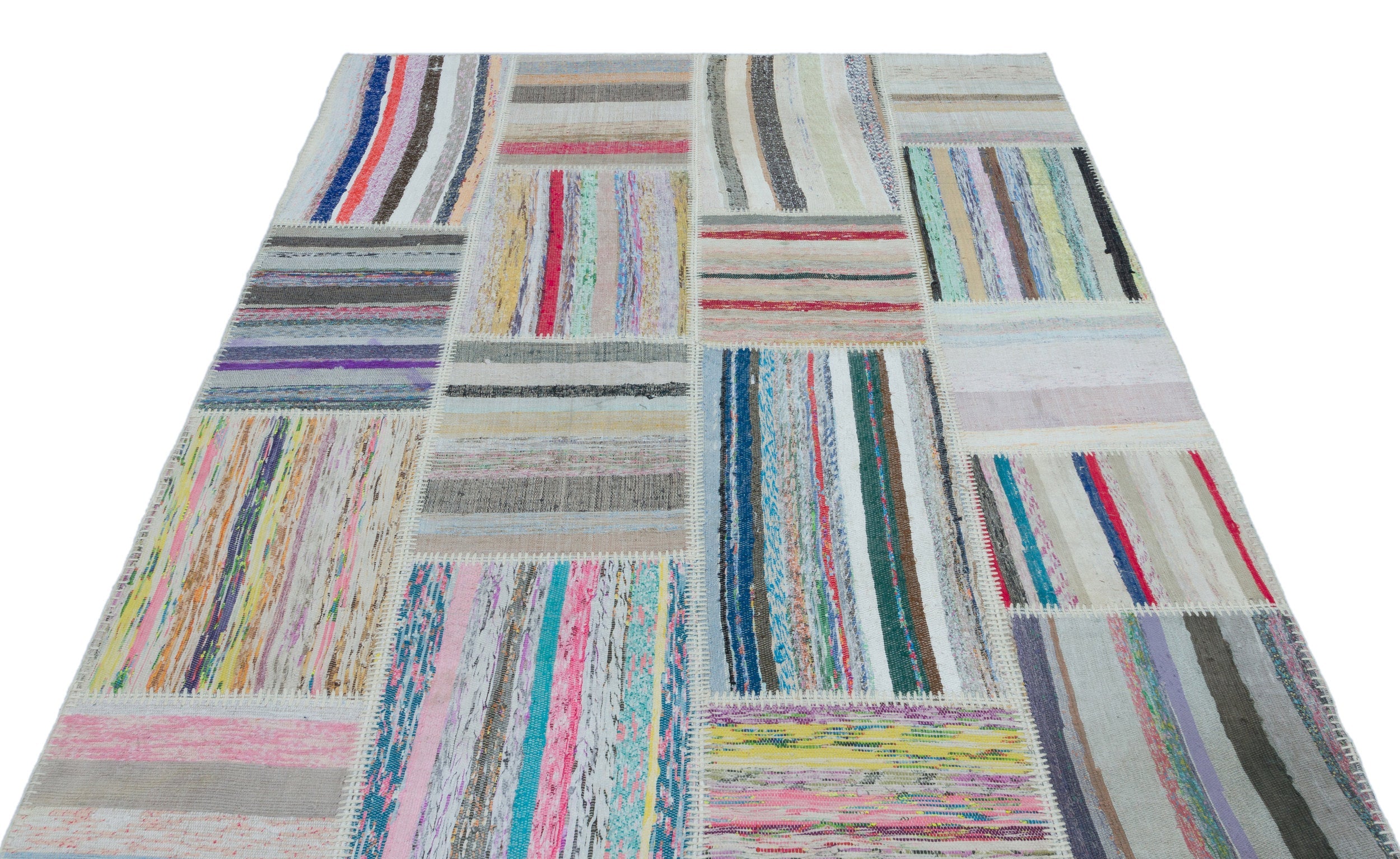 Teselya 25407 Beige Striped Wool Handmade Area Rug 5'3" x 7'3"