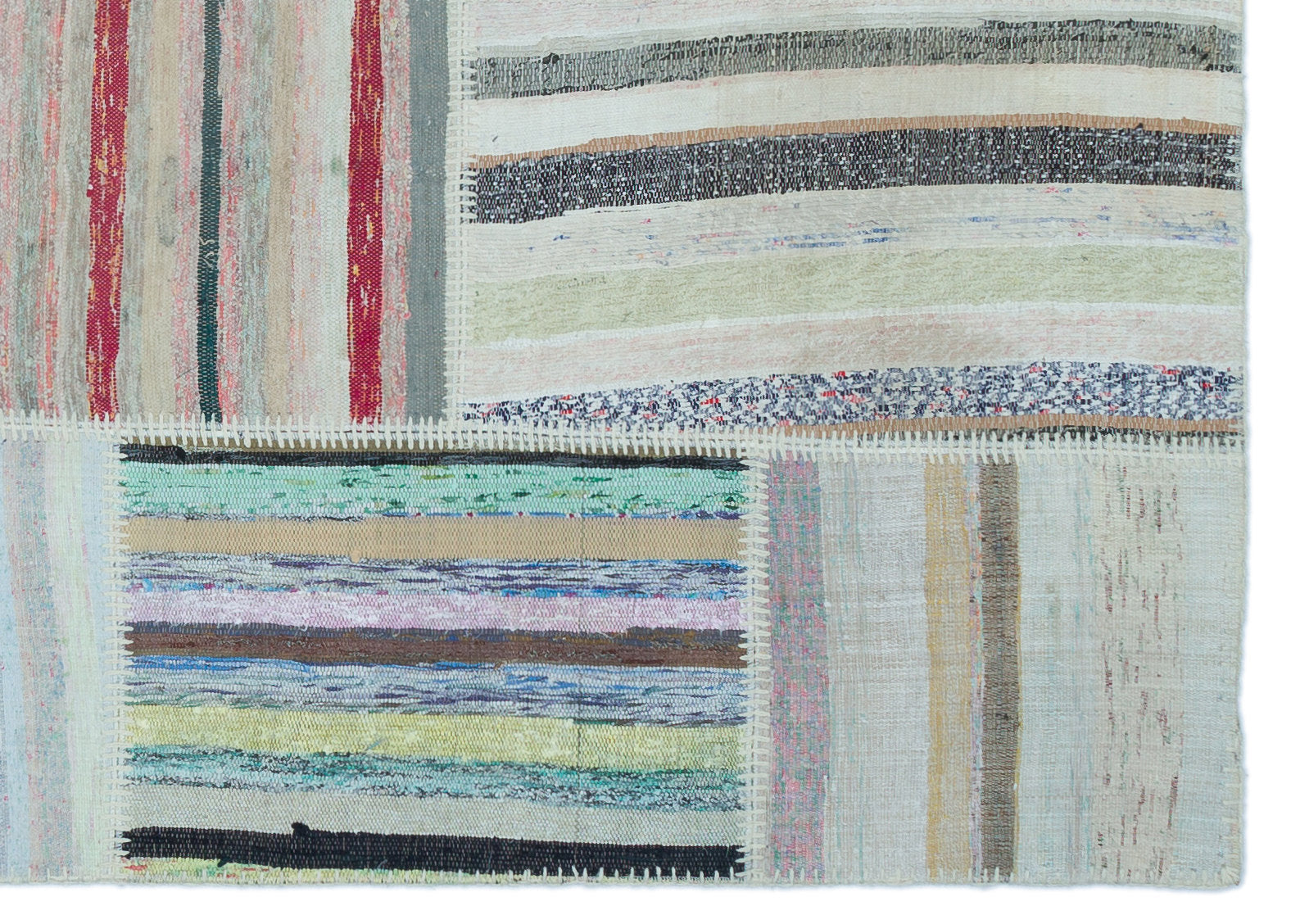 Teselya 25407 Beige Striped Wool Handmade Area Rug 5'3" x 7'3"