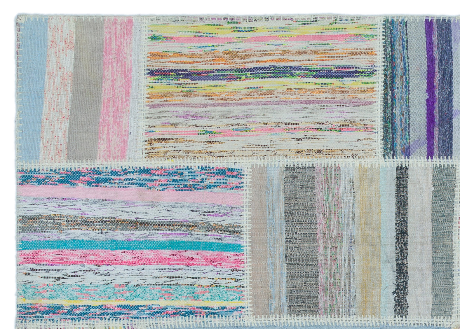 Teselya 25407 Beige Striped Wool Handmade Area Rug 5'3" x 7'3"