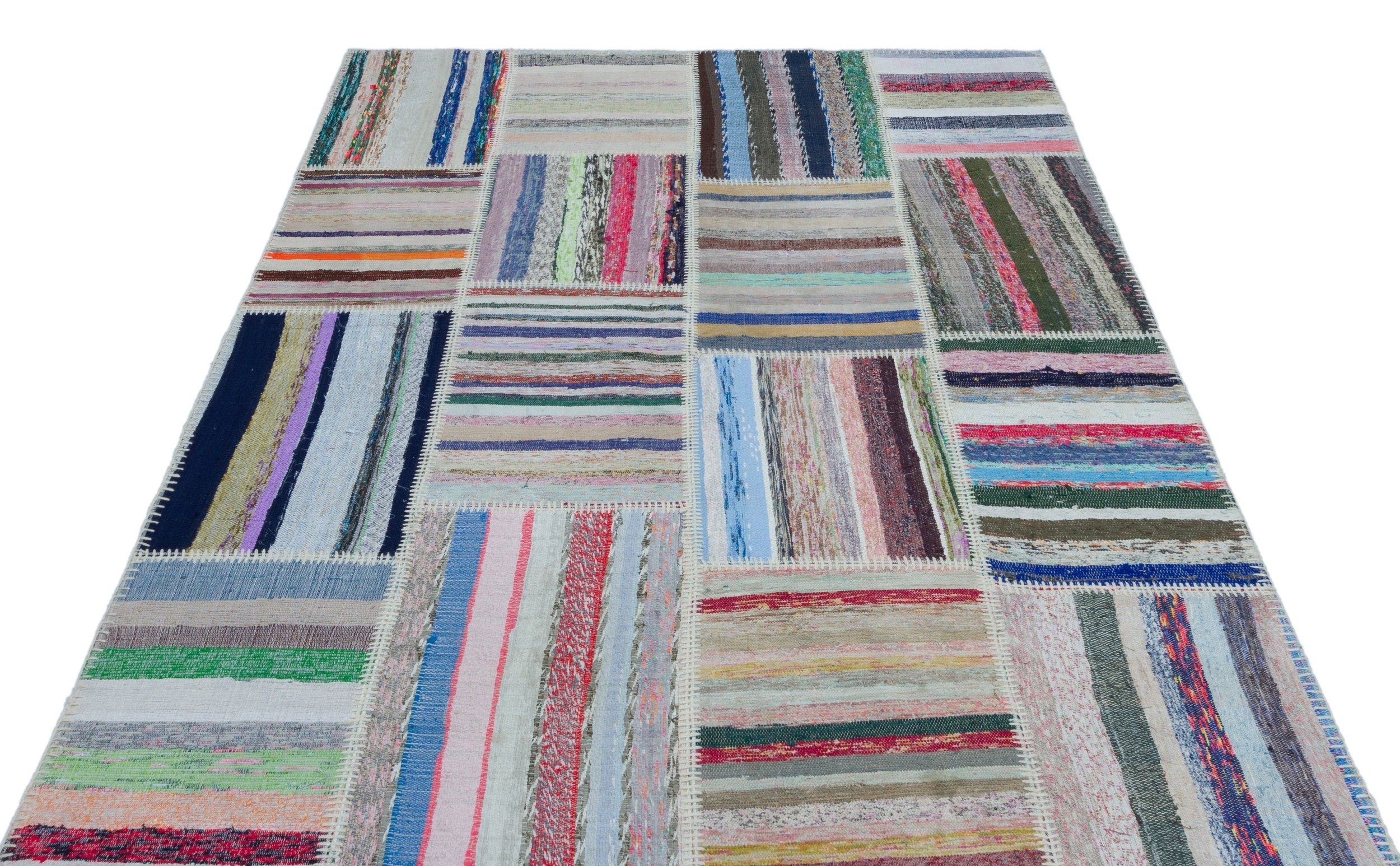 Teselya 25424 Patchwork Striped Wool Handmade Area Rug 5'3" x 7'7"