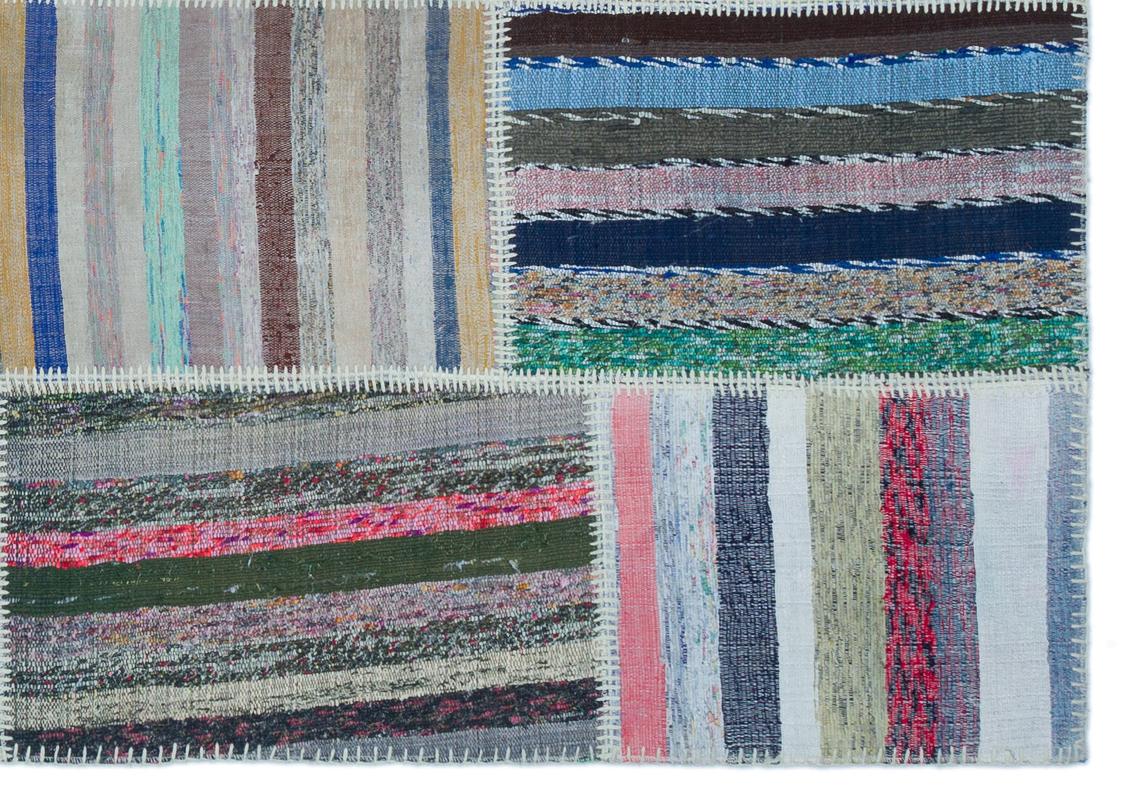 Teselya 25424 Patchwork Striped Wool Handmade Area Rug 5'3" x 7'7"