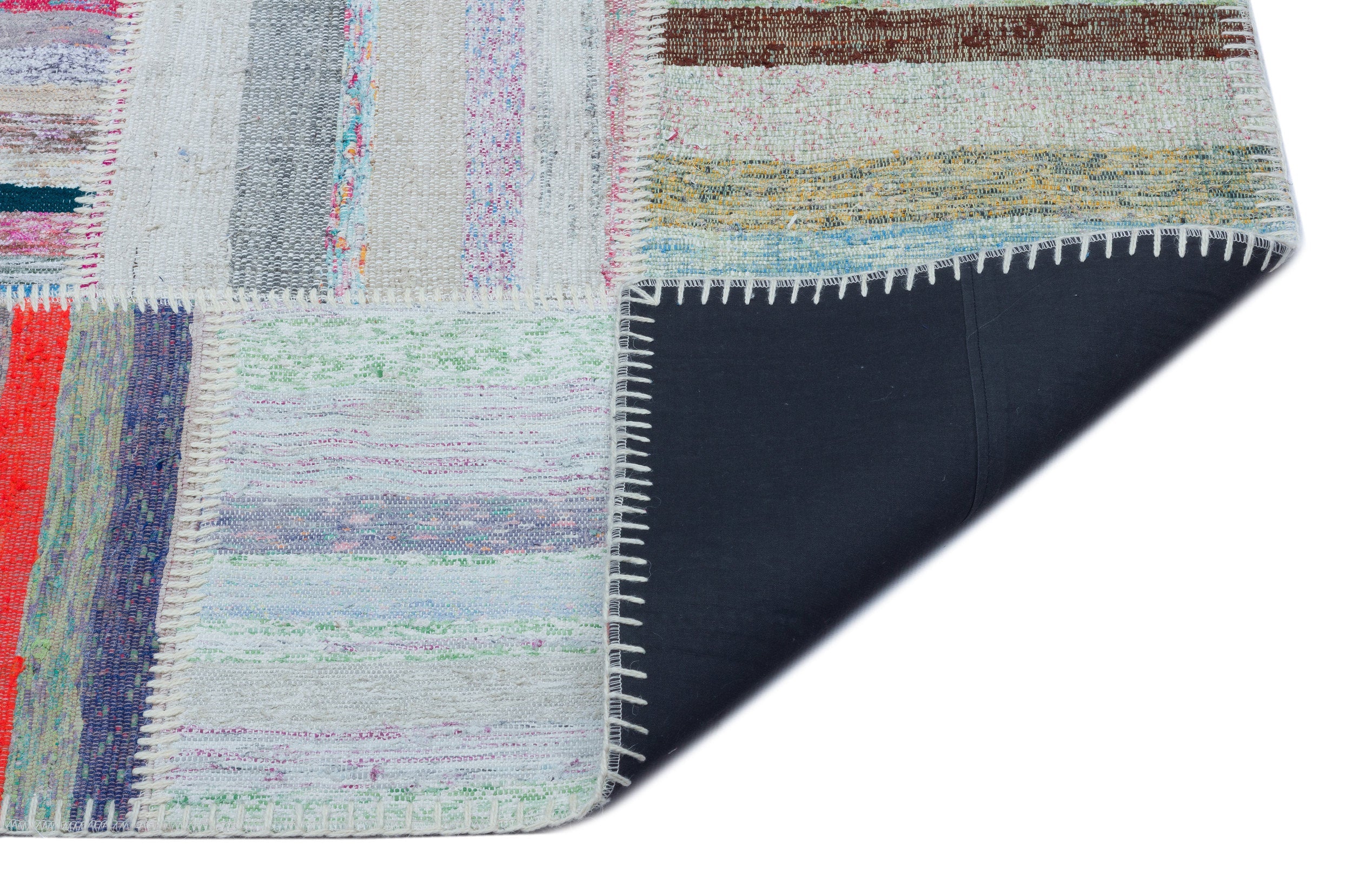 Teselya 25429 Patchwork Striped Wool Handmade Area Rug 5'3" x 7'4"