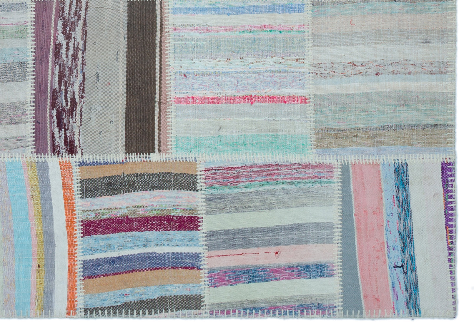 Teselya Beige Striped Wool Handmade Area Rug 5'2" x 7'5"