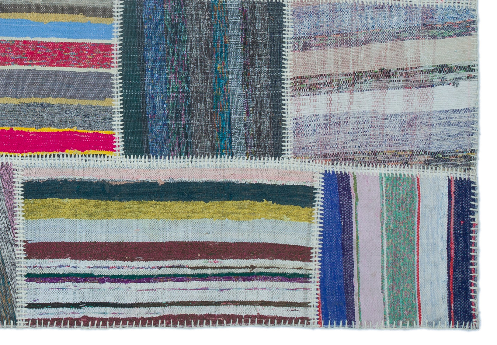 Teselya 25435 Patchwork Striped Wool Handmade Area Rug 5'3" x 7'7"