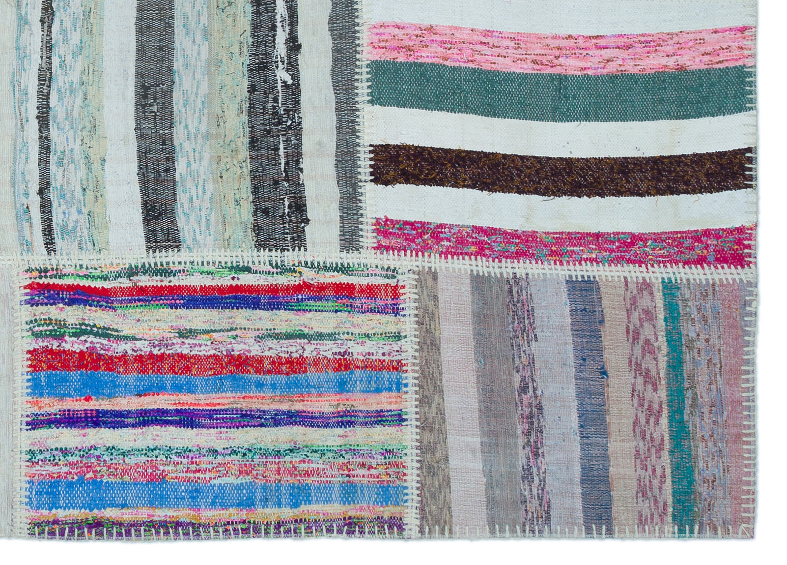 Teselya 25436 Beige Striped Wool Handmade Area Rug 5'3" x 7'4"