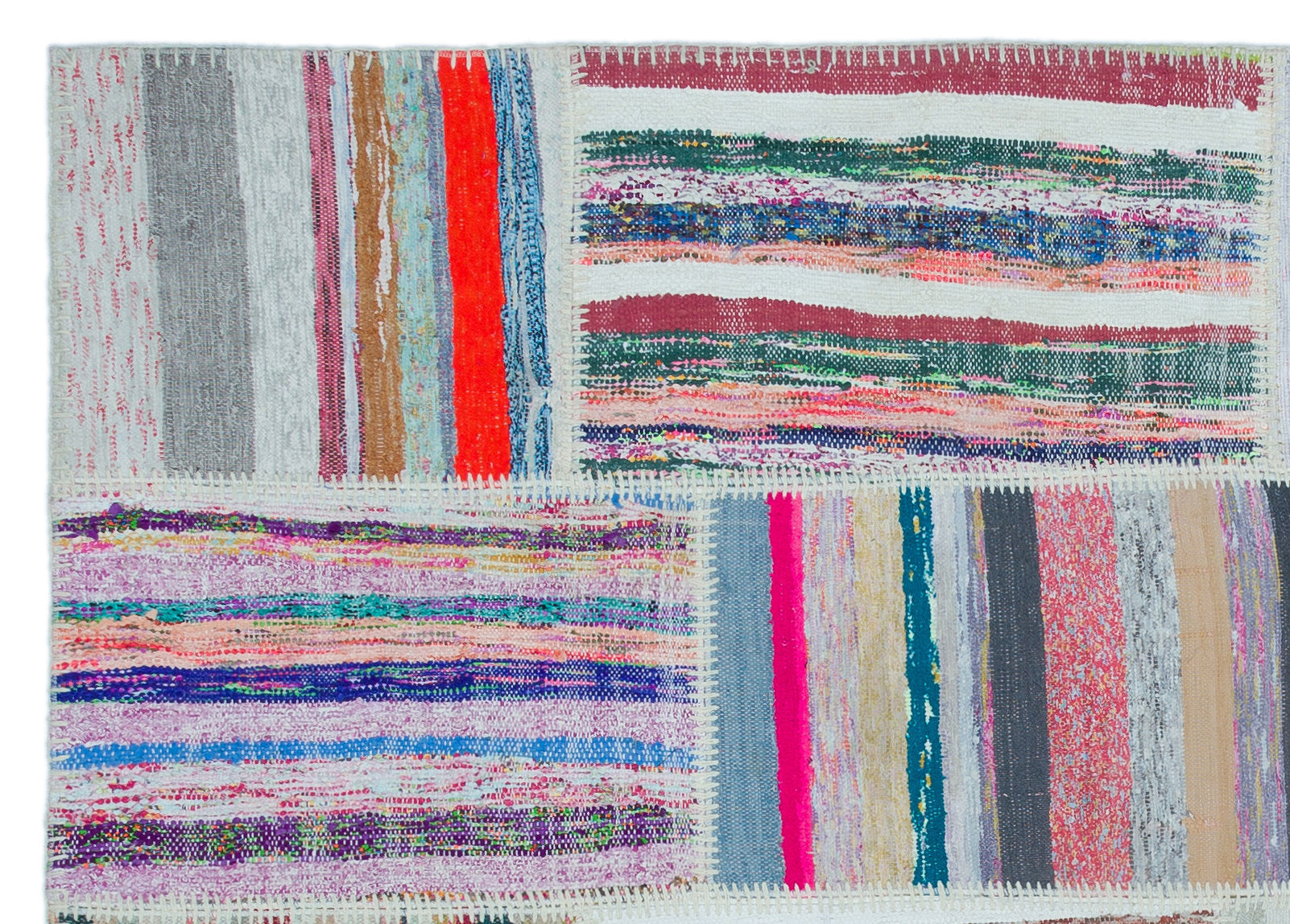 Teselya 25436 Beige Striped Wool Handmade Area Rug 5'3" x 7'4"