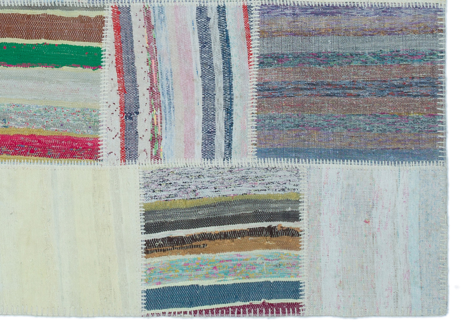 Teselya 25439 Beige Striped Wool Handmade Area Rug 5'3" x 7'4"