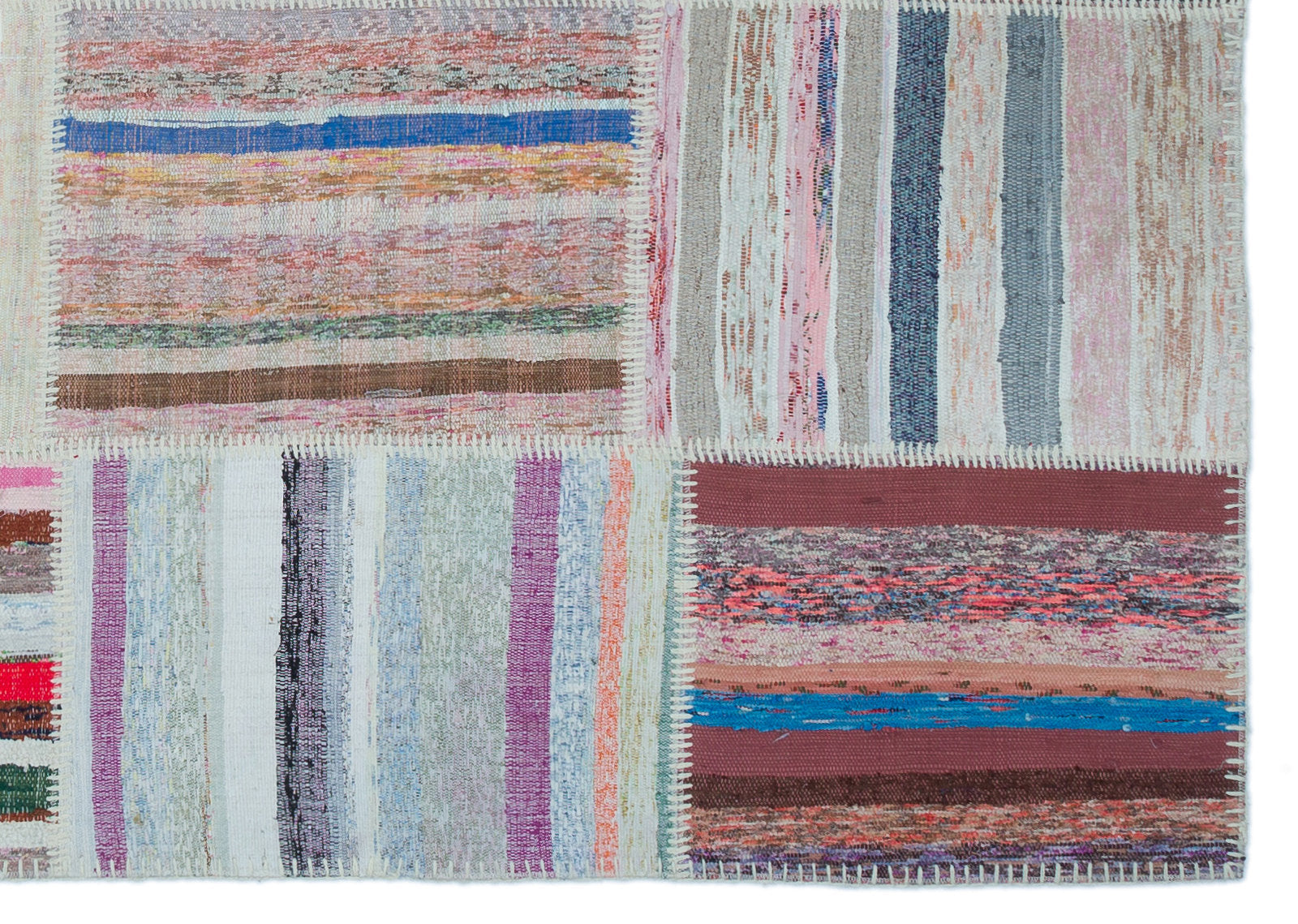 Teselya 25441 Beige Striped Wool Handmade Area Rug 5'3" x 7'4"