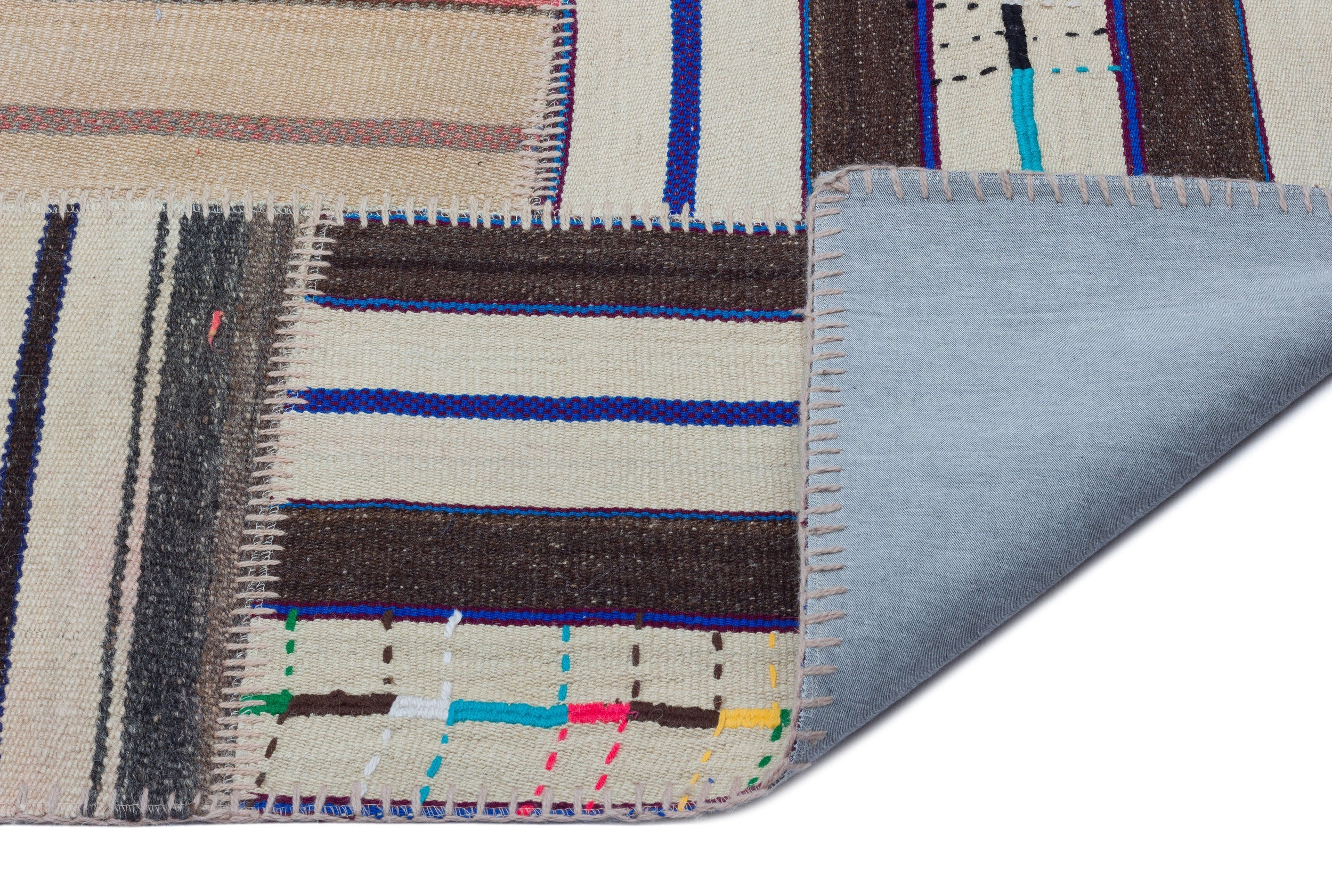 Teselya 25442 Beige Striped Wool Handmade Area Rug 5'2" x 7'7"