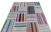 Teselya Beige Striped Wool Handmade Area Rug 5'1" x 7'3"