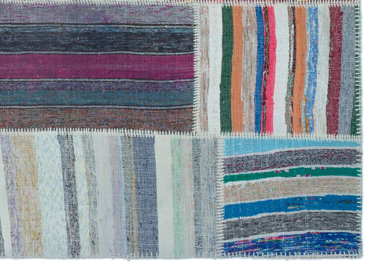 Teselya Beige Striped Wool Handmade Area Rug 5'1" x 7'3"