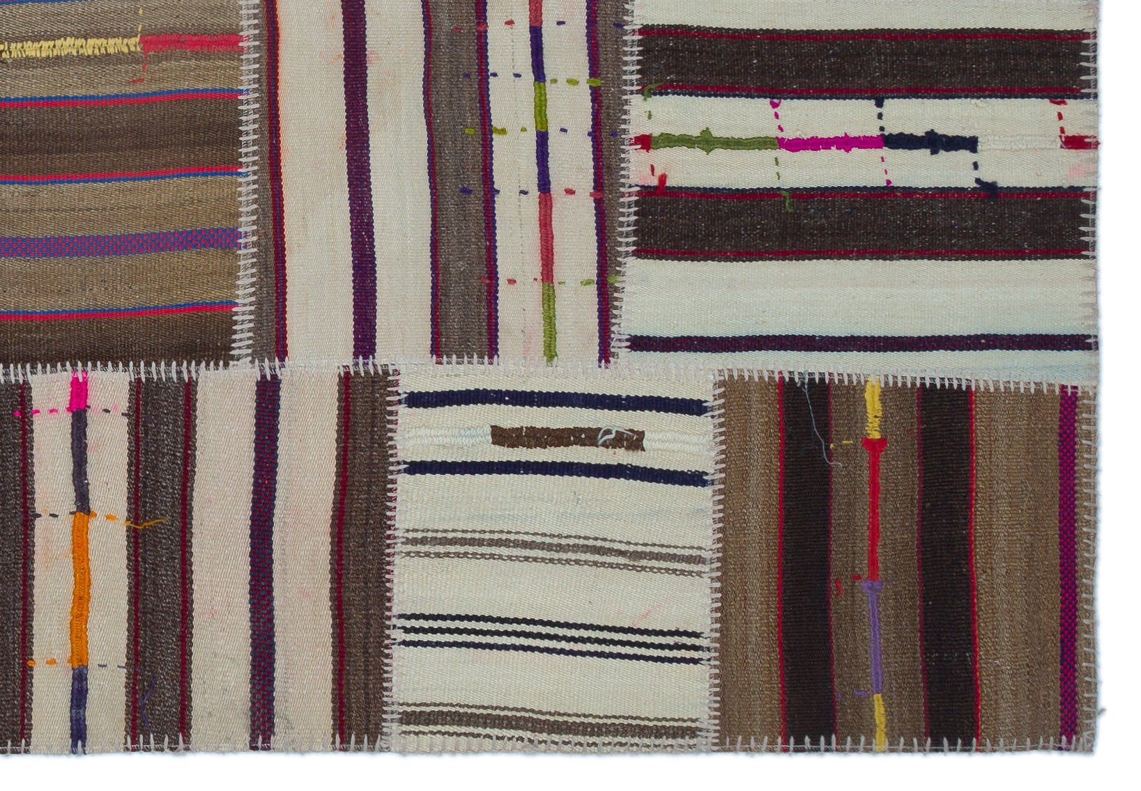 Teselya Beige Striped Wool Handmade Area Rug 5'2" x 7'7"