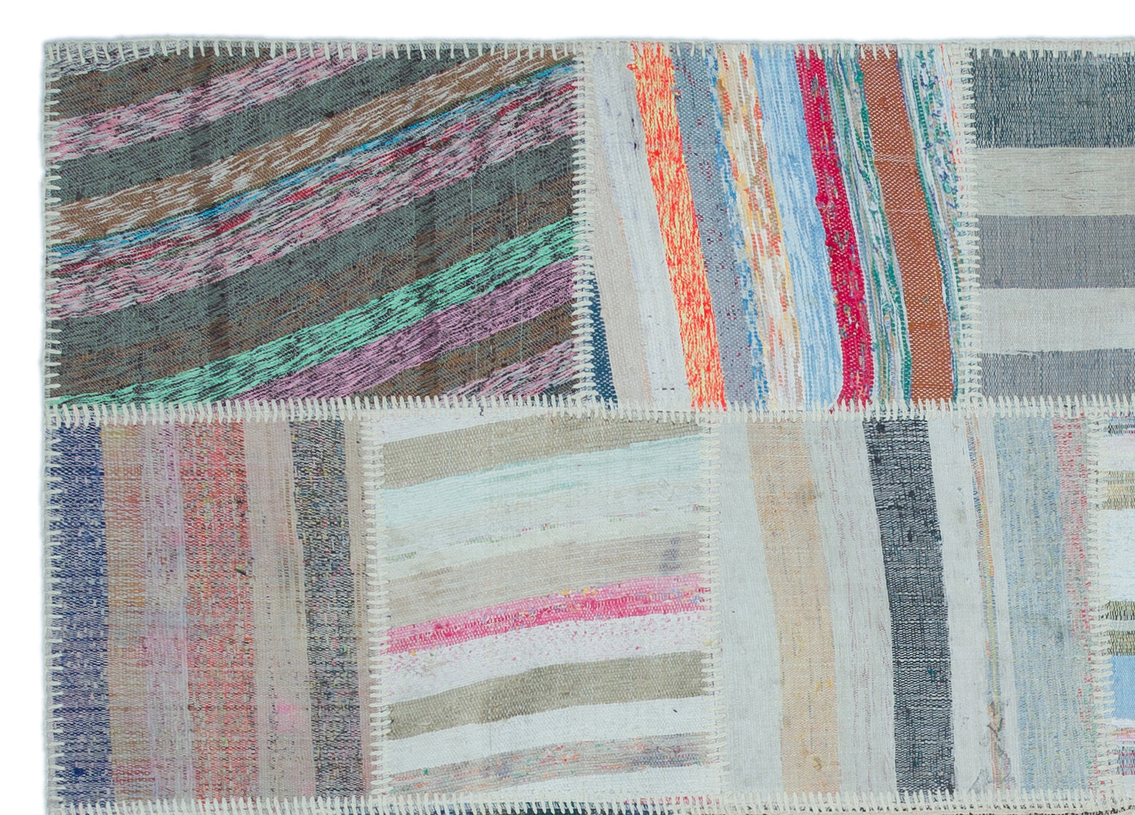 Teselya 25447 Beige Striped Wool Handmade Area Rug 5'3" x 7'4"