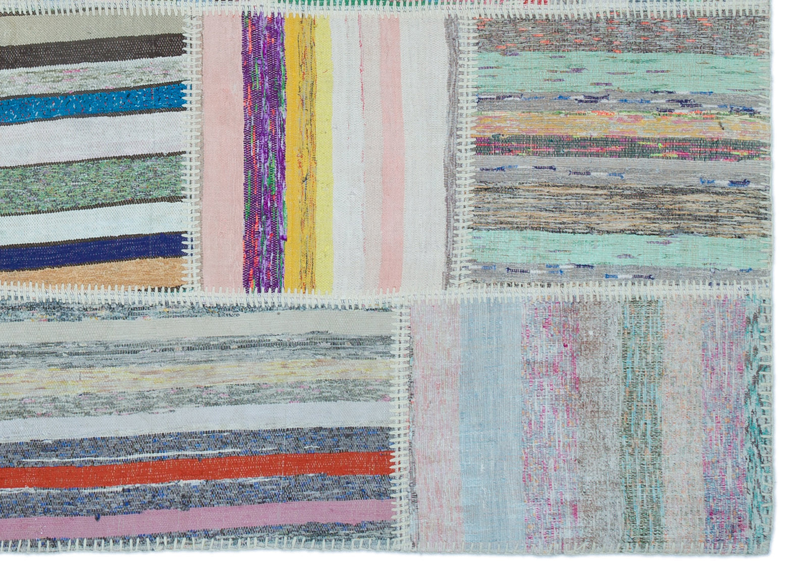 Teselya 25448 Beige Striped Wool Handmade Area Rug 5'3" x 7'4"