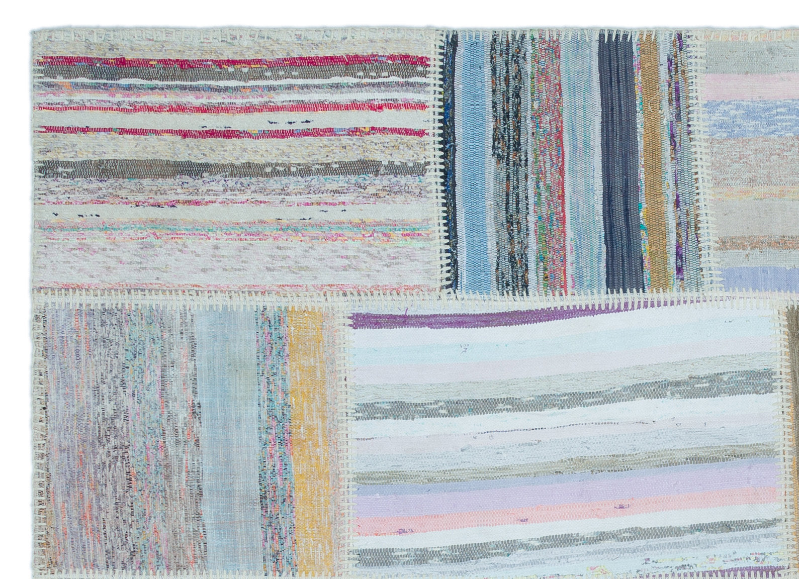 Teselya 25448 Beige Striped Wool Handmade Area Rug 5'3" x 7'4"