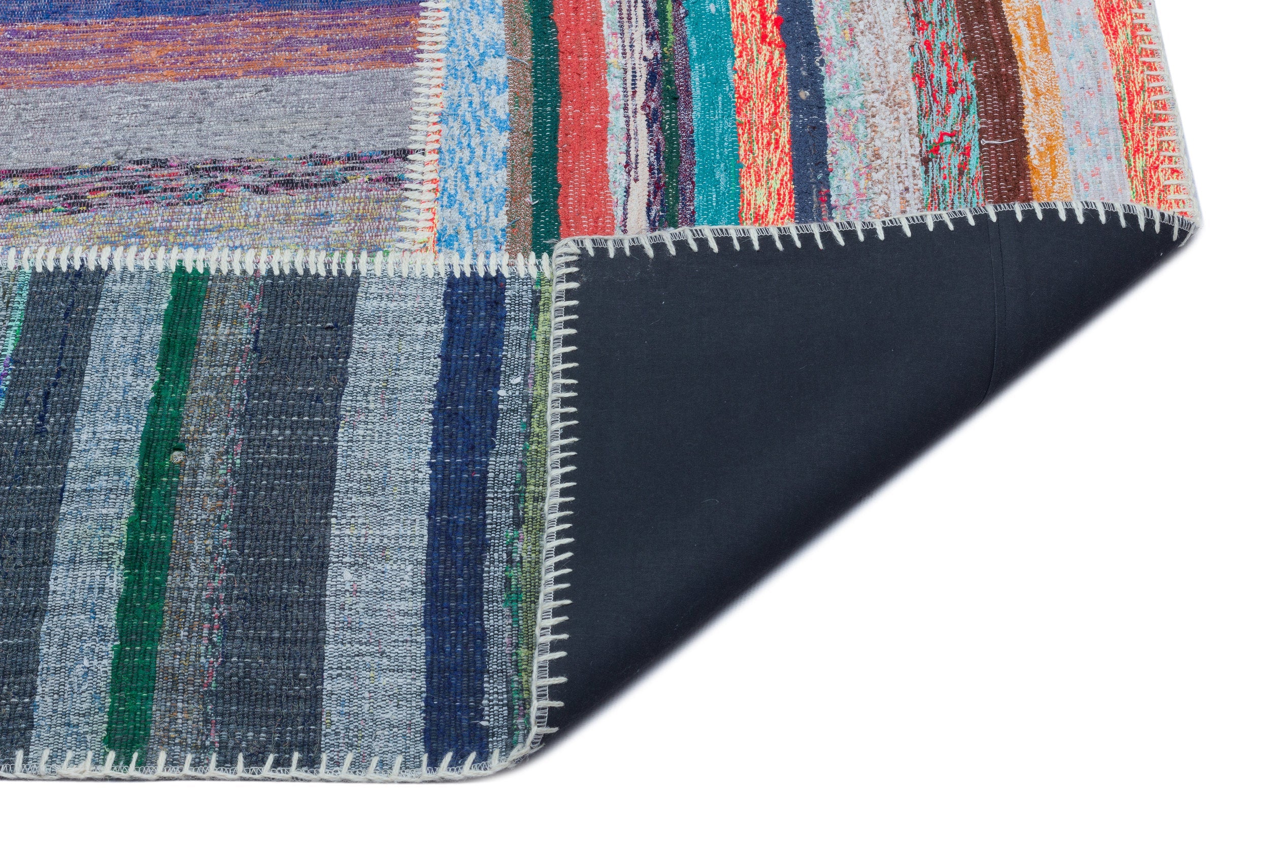 Teselya 25449 Patchwork Striped Wool Handmade Area Rug 5'3" x 7'7"