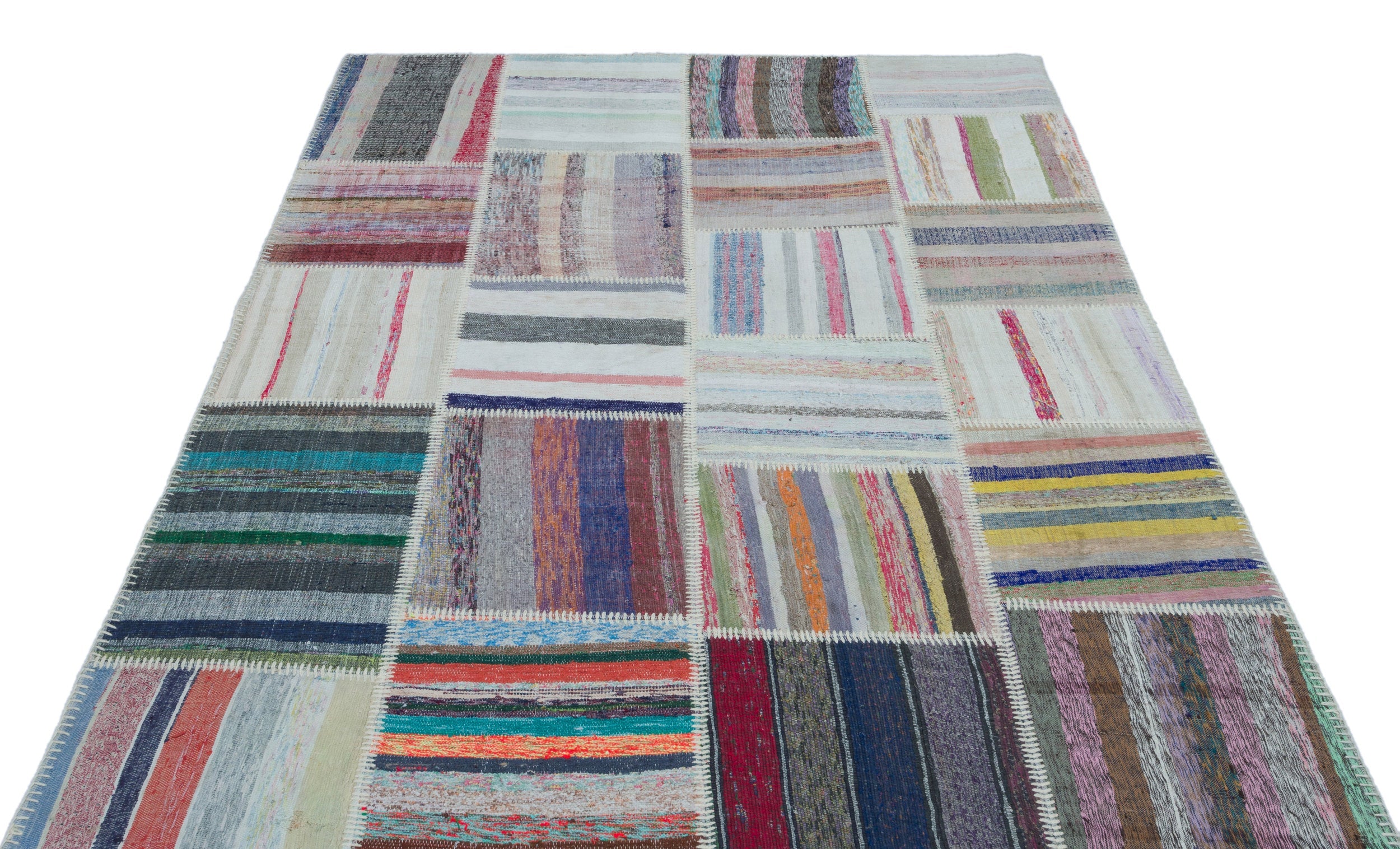 Teselya 25449 Patchwork Striped Wool Handmade Area Rug 5'3" x 7'7"
