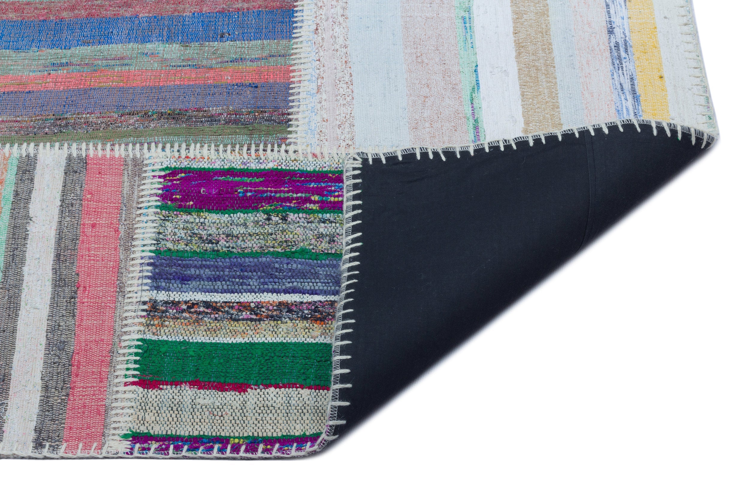 Teselya 25450 Patchwork Striped Wool Handmade Area Rug 5'3" x 7'7"
