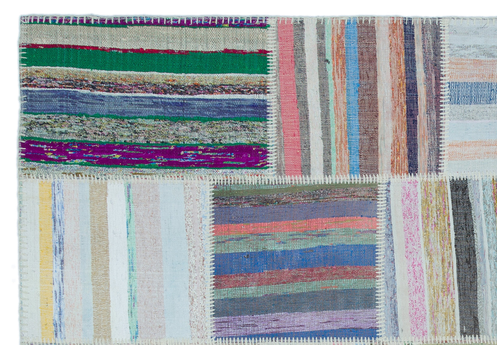 Teselya 25450 Patchwork Striped Wool Handmade Area Rug 5'3" x 7'7"