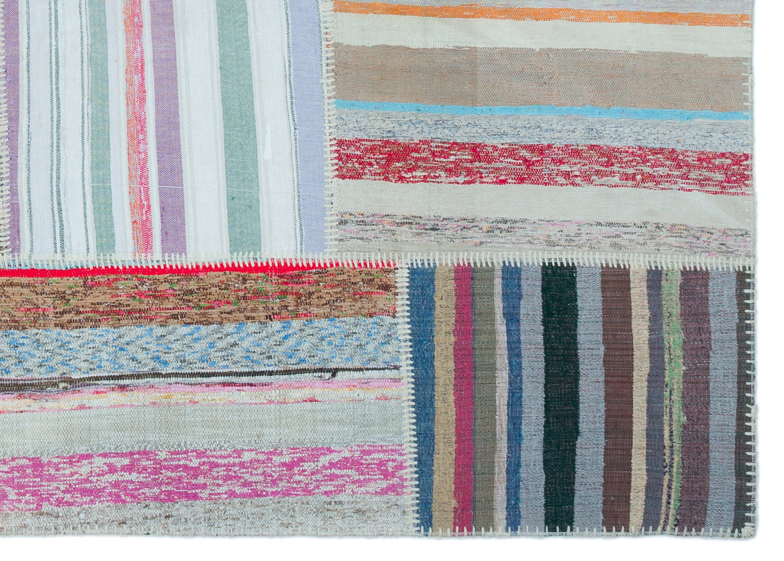 Teselya 25451 Beige Striped Wool Handmade Area Rug 5'3" x 7'4"