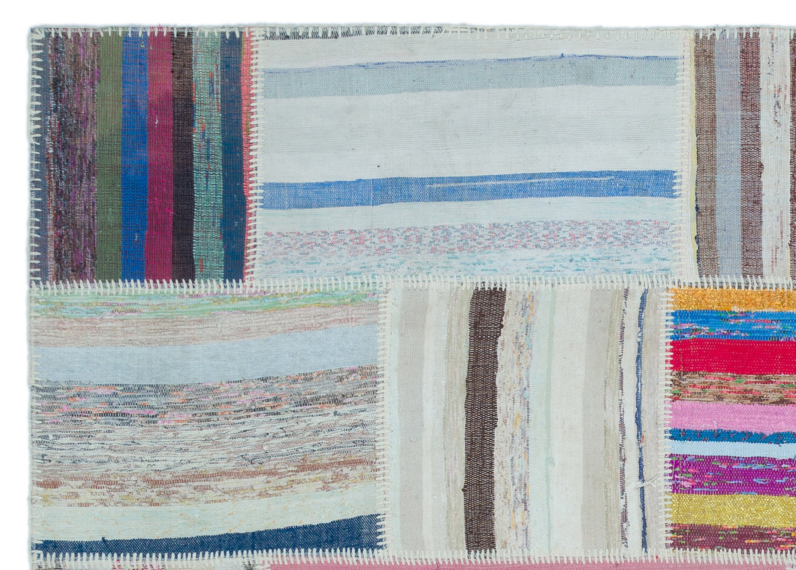 Teselya 25451 Beige Striped Wool Handmade Area Rug 5'3" x 7'4"