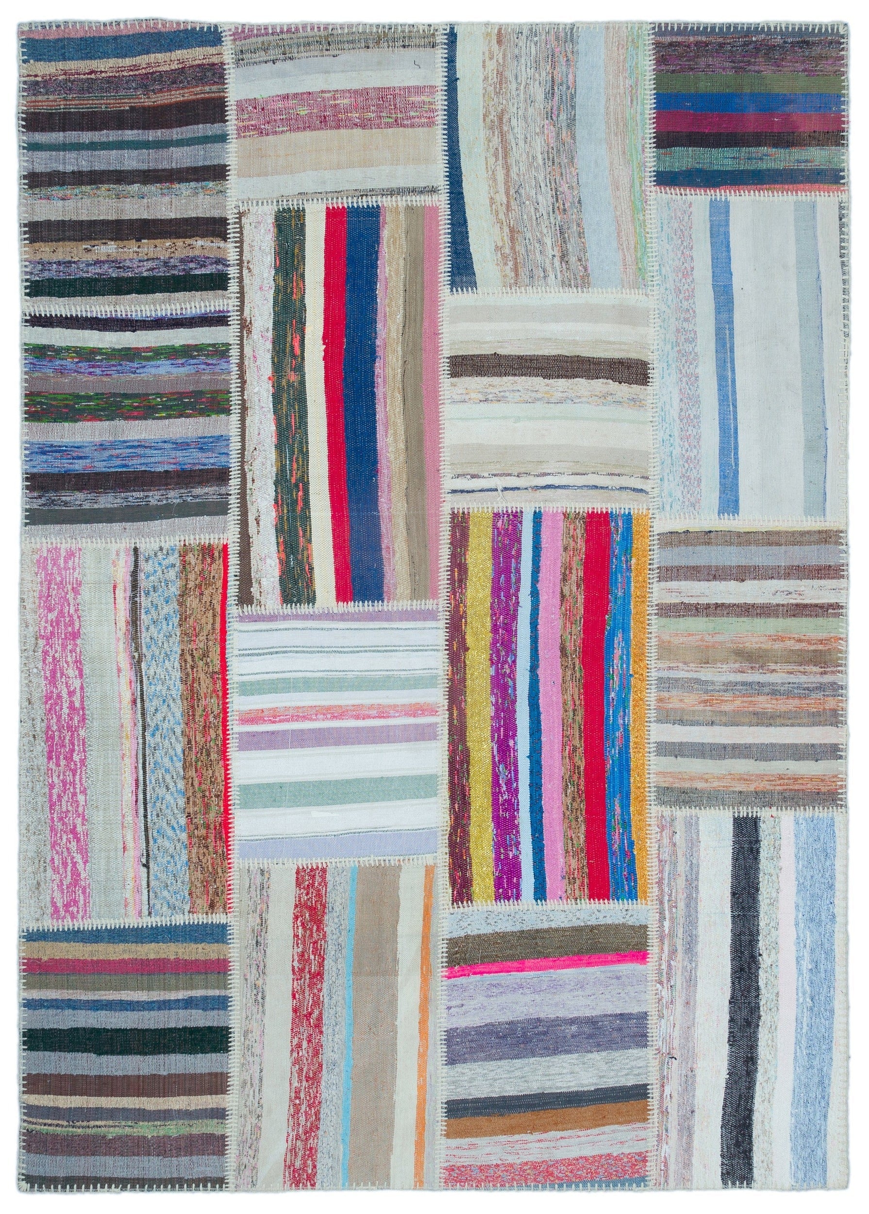 Teselya 25451 Beige Striped Wool Handmade Area Rug 5'3" x 7'4"