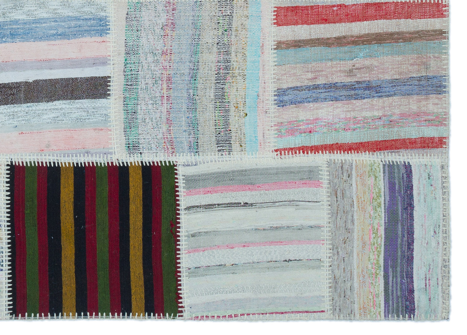 Teselya 25453 Beige Striped Wool Handmade Area Rug 5'3" x 7'4"