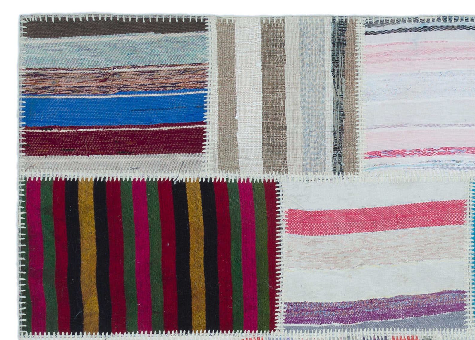 Teselya 25453 Beige Striped Wool Handmade Area Rug 5'3" x 7'4"