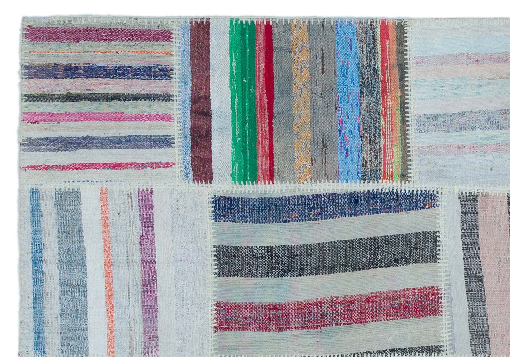 Teselya 25455 Patchwork Striped Wool Handmade Area Rug 5'3" x 7'7"