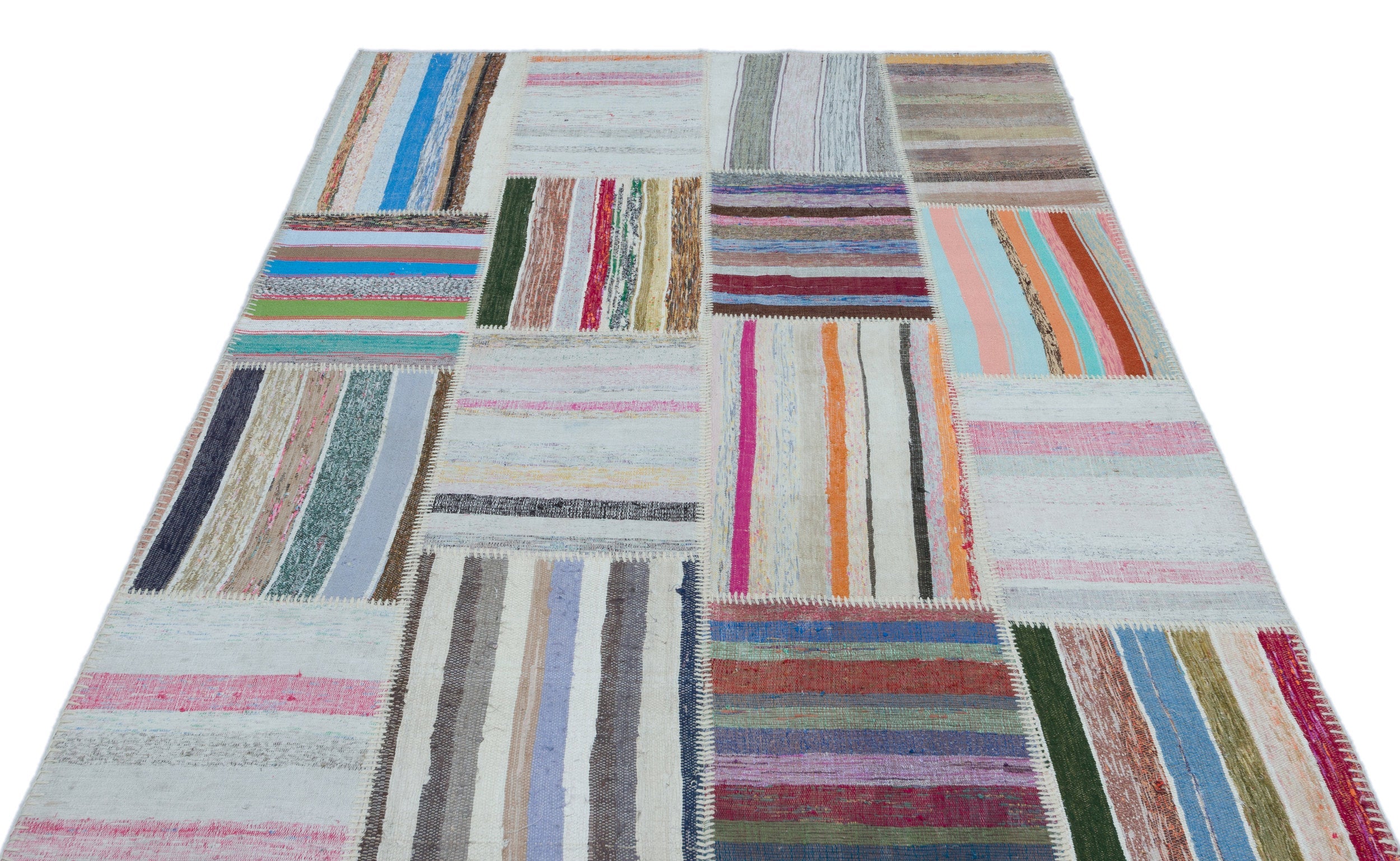 Teselya 25463 Beige Striped Wool Handmade Area Rug 5'3" x 7'7"
