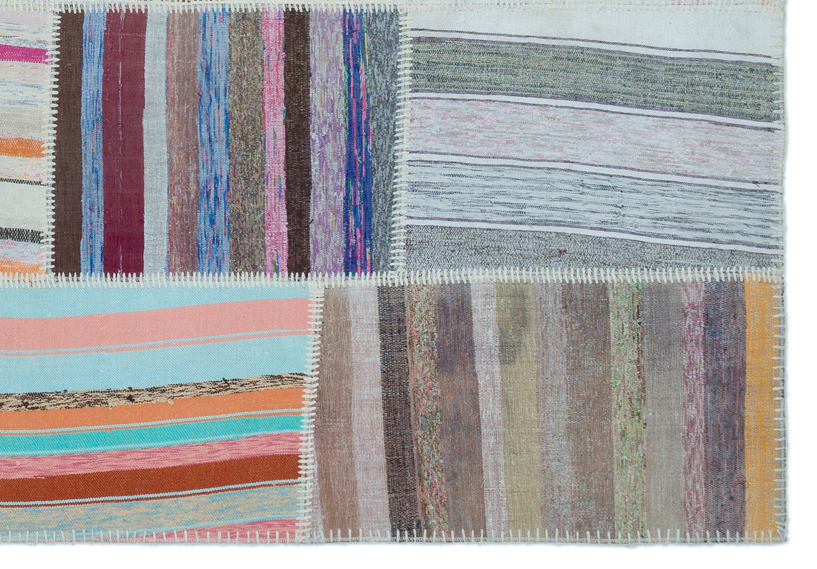 Teselya 25463 Beige Striped Wool Handmade Area Rug 5'3" x 7'7"