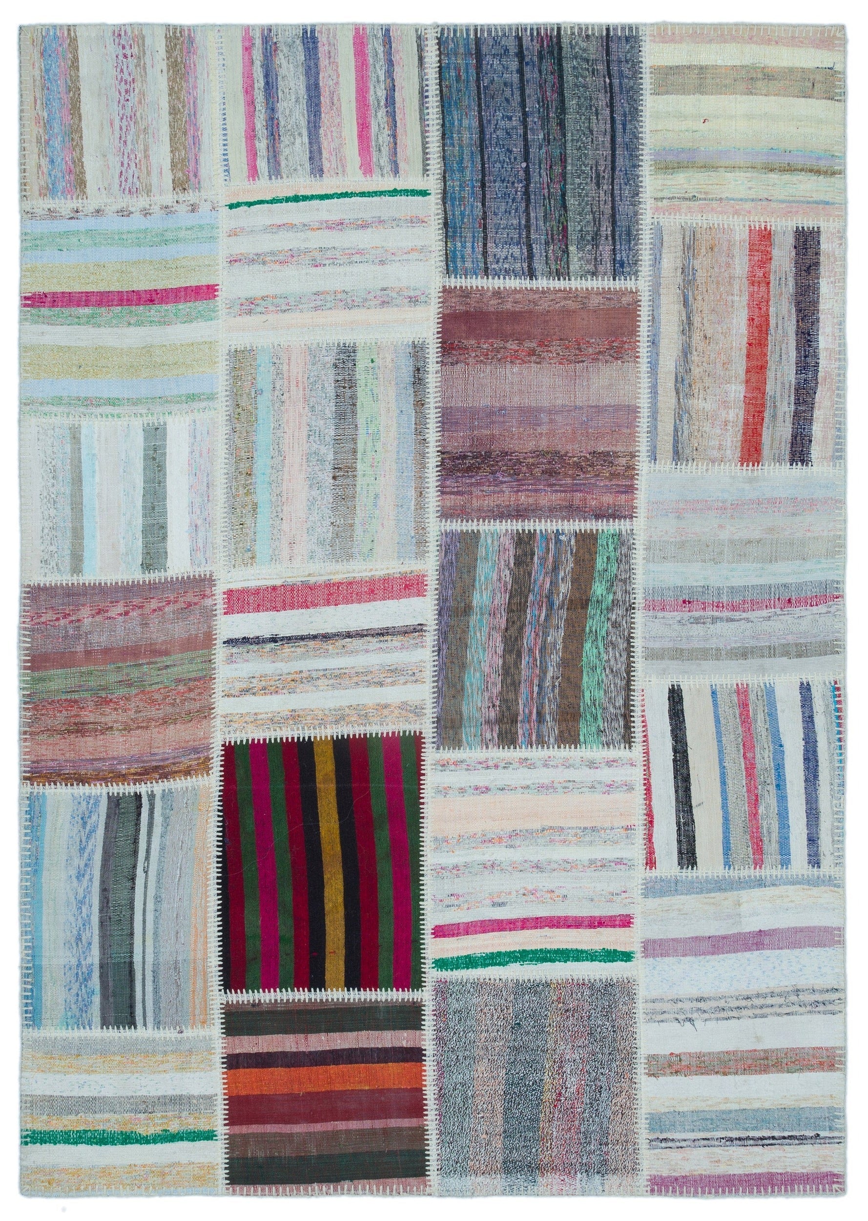 Teselya 25465 Multy Striped Wool Handmade Area Rug 5'3" x 7'5"