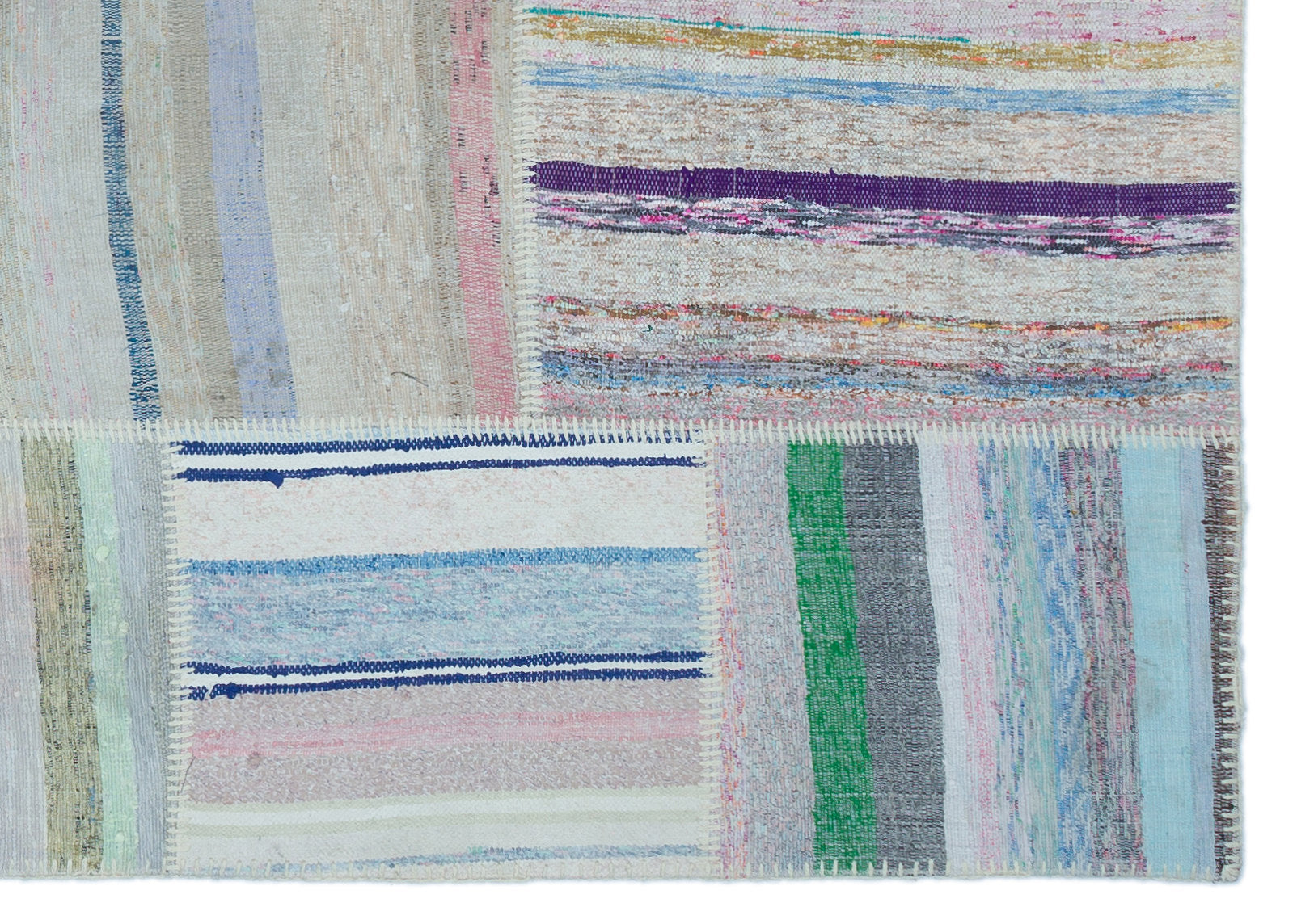 Teselya 25469 Beige Striped Wool Handmade Area Rug 5'3" x 7'4"