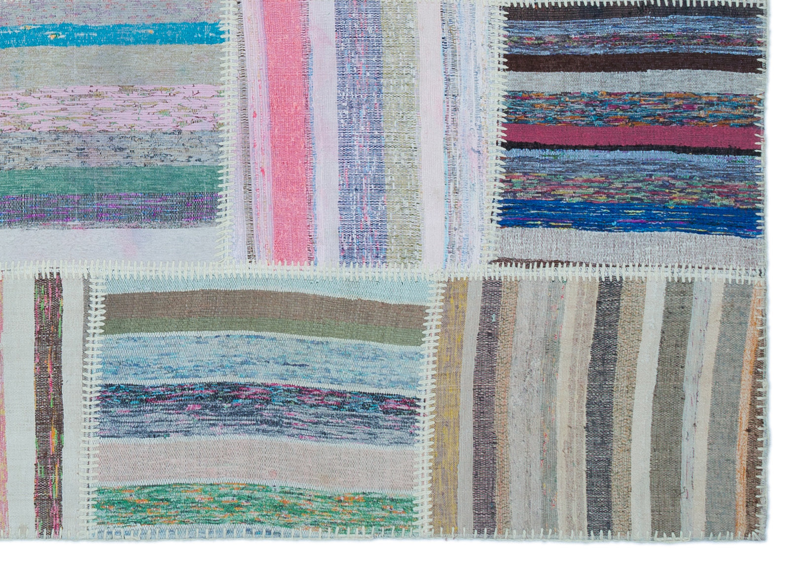 Teselya Beige Striped Wool Handmade Area Rug 5'3" x 7'5"