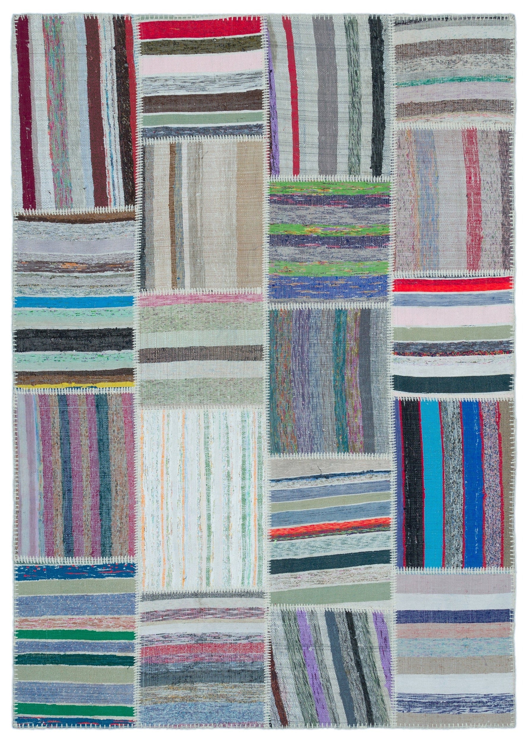 Teselya 25473 Multy Striped Wool Handmade Area Rug 5'3" x 7'5"