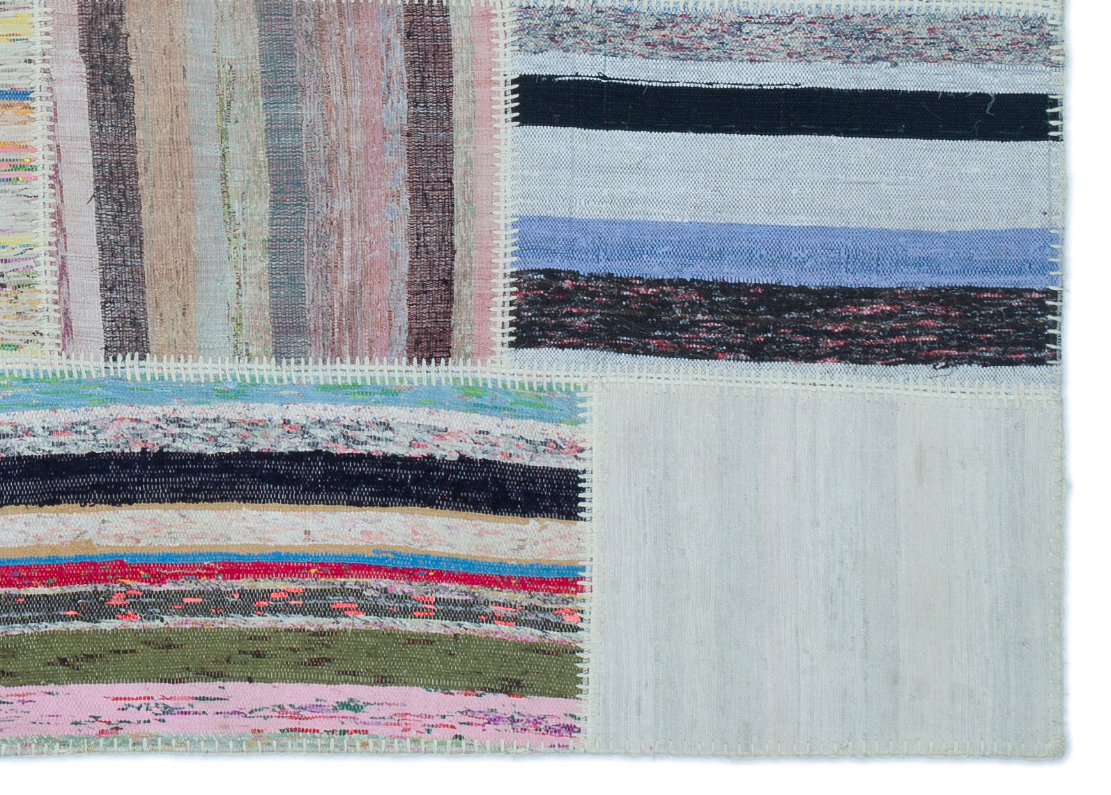 Teselya 25474 Beige Striped Wool Handmade Area Rug 5'3" x 7'4"