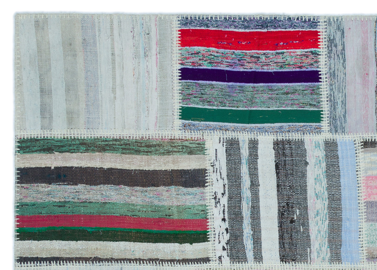 Teselya 25474 Beige Striped Wool Handmade Area Rug 5'3" x 7'4"