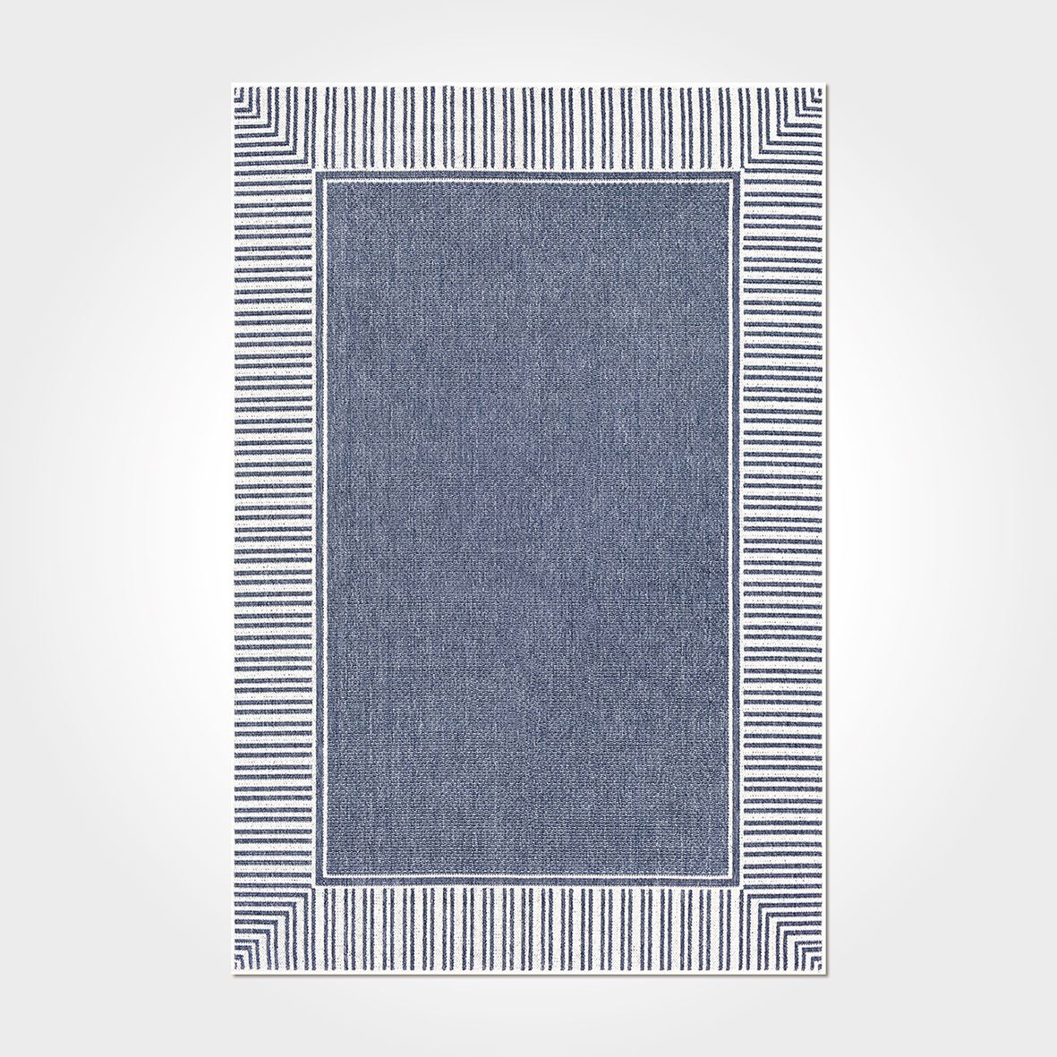 Digital Print Area Rug – Washable Non Slip Chenille Cotton Rug with Blue Frame