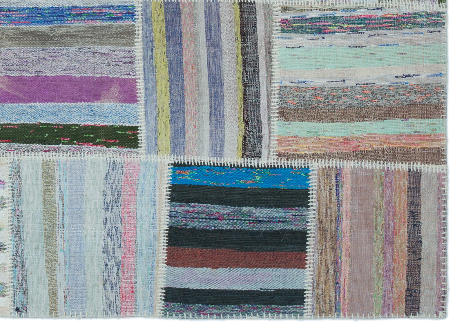 Teselya 25492 Beige Striped Wool Handmade Area Rug 5'3" x 7'4"