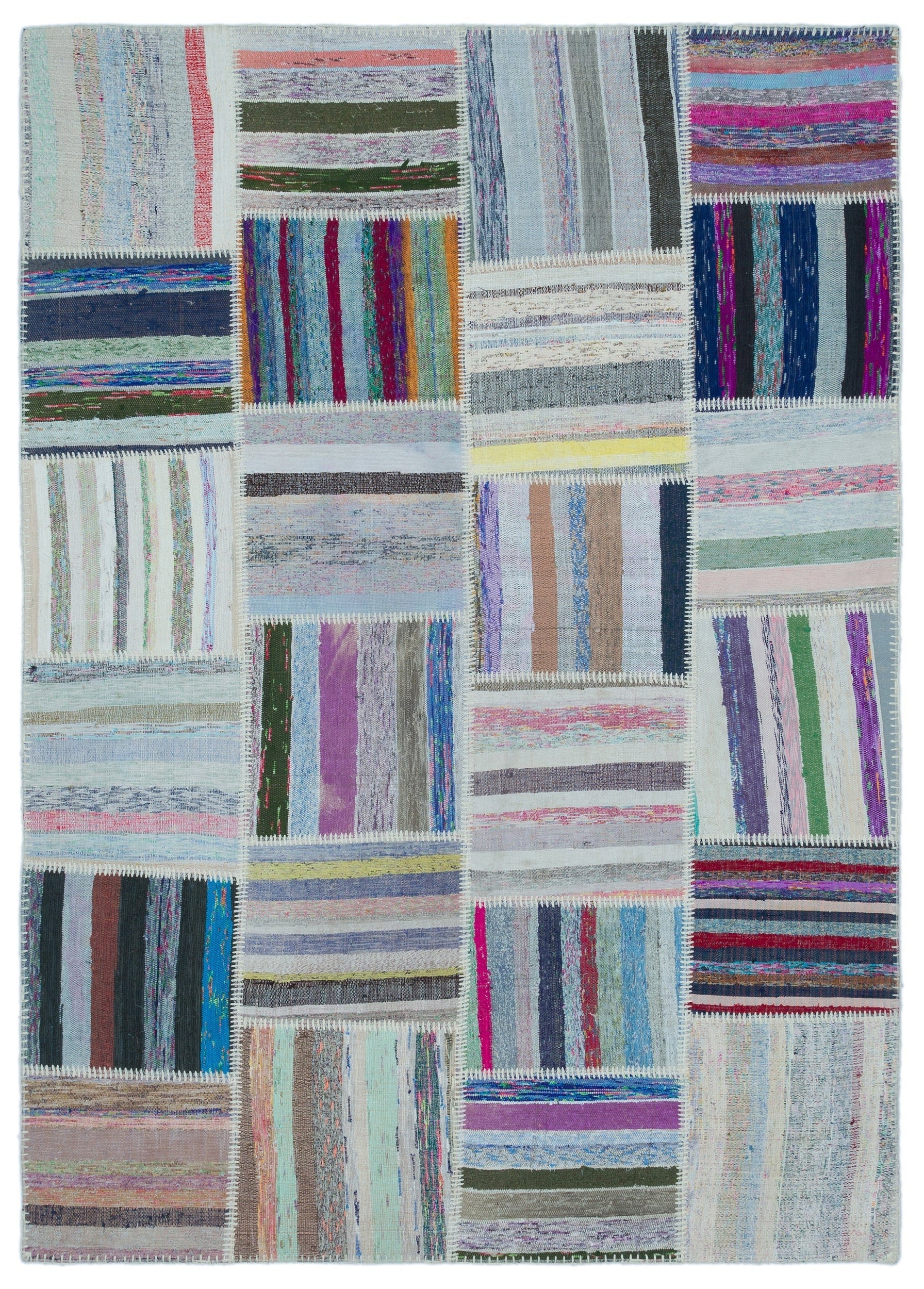 Teselya 25492 Beige Striped Wool Handmade Area Rug 5'3" x 7'4"