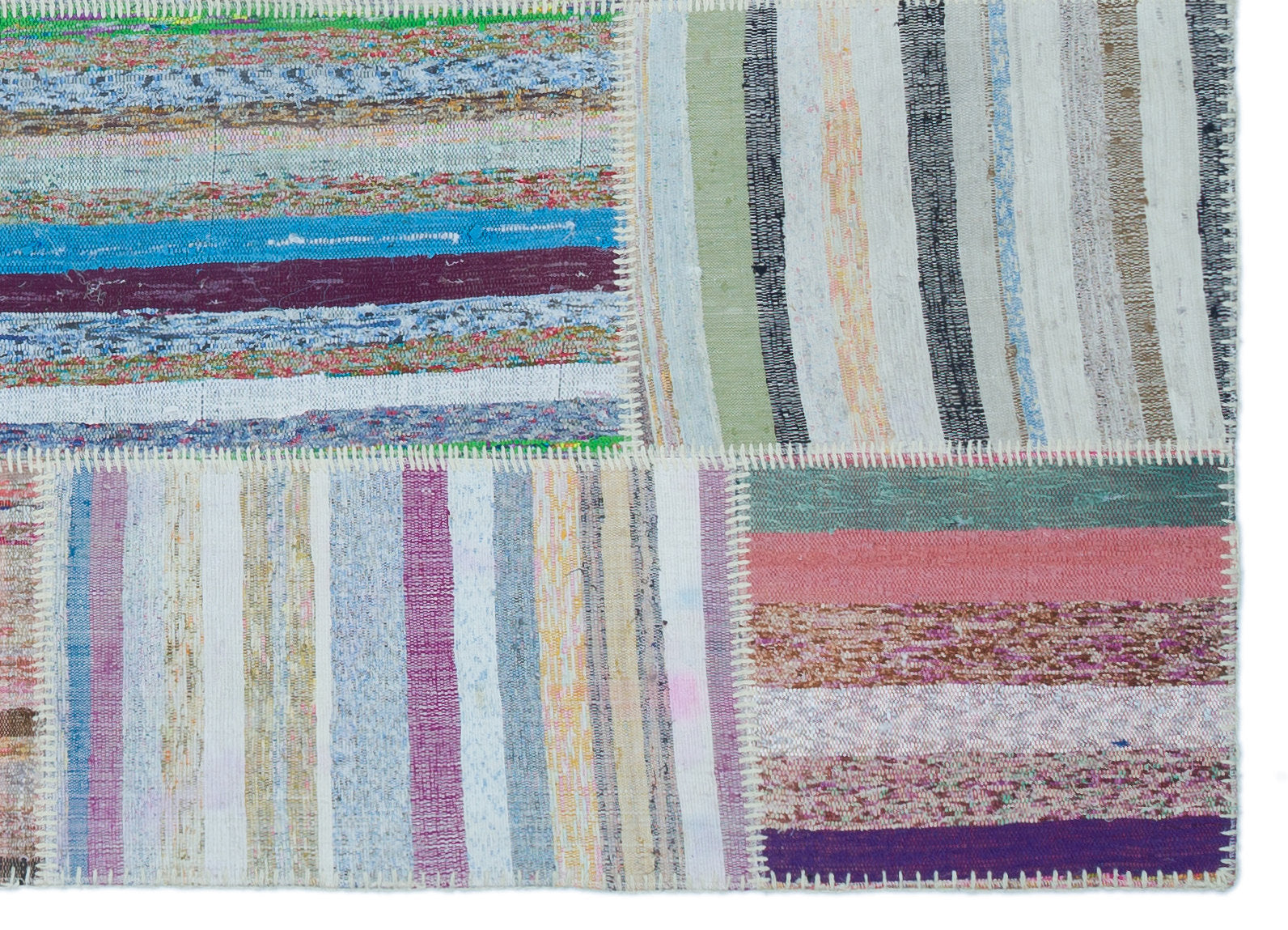Teselya 25497 Beige Striped Wool Handmade Area Rug 5'3" x 7'4"