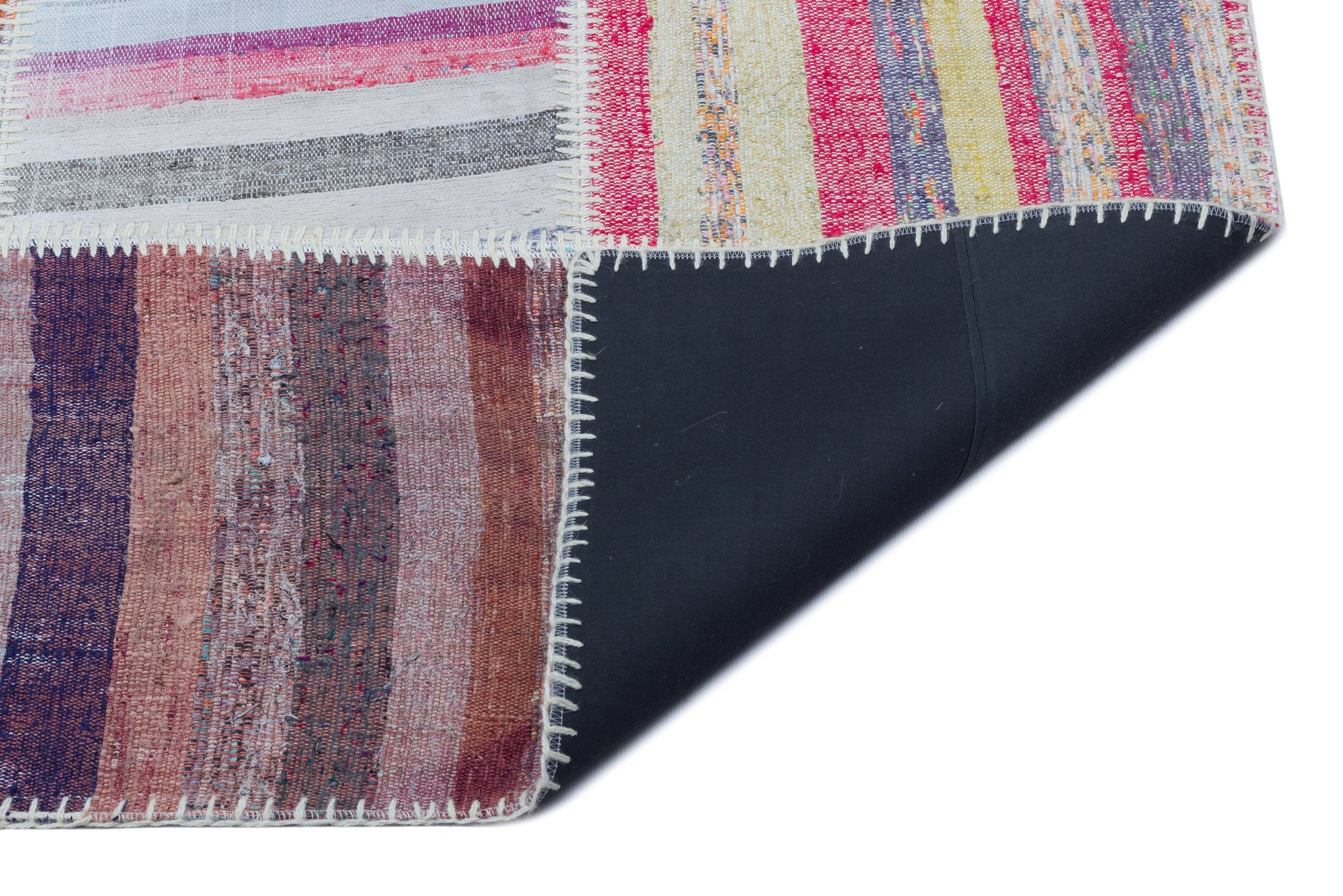 Teselya Beige Striped Wool Handmade Area Rug 5'3" x 7'5"