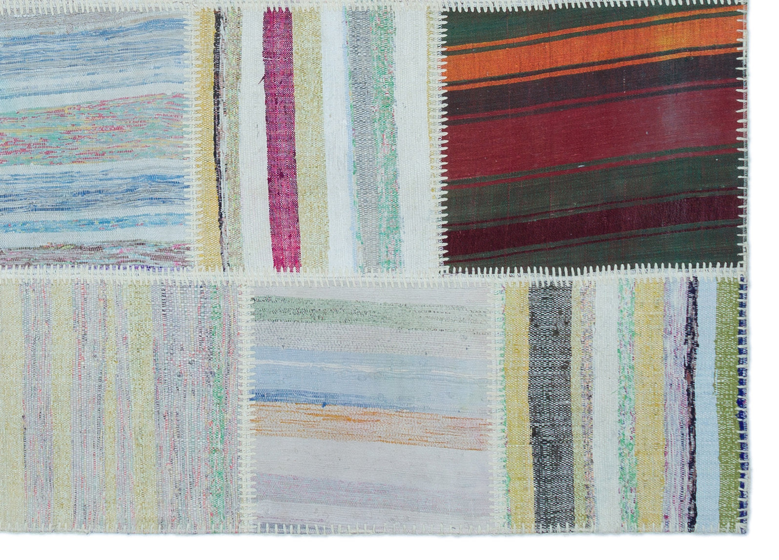 Teselya Beige Striped Wool Handmade Area Rug 5'3" x 7'5"